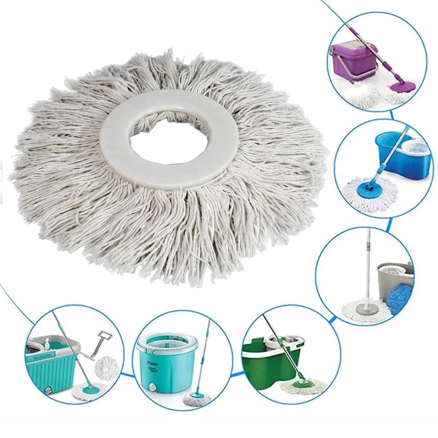 1115 Microfiber Spin Mop Replacement Head Round Shape Standard Size Spin mop Refills For All Type Mop Use