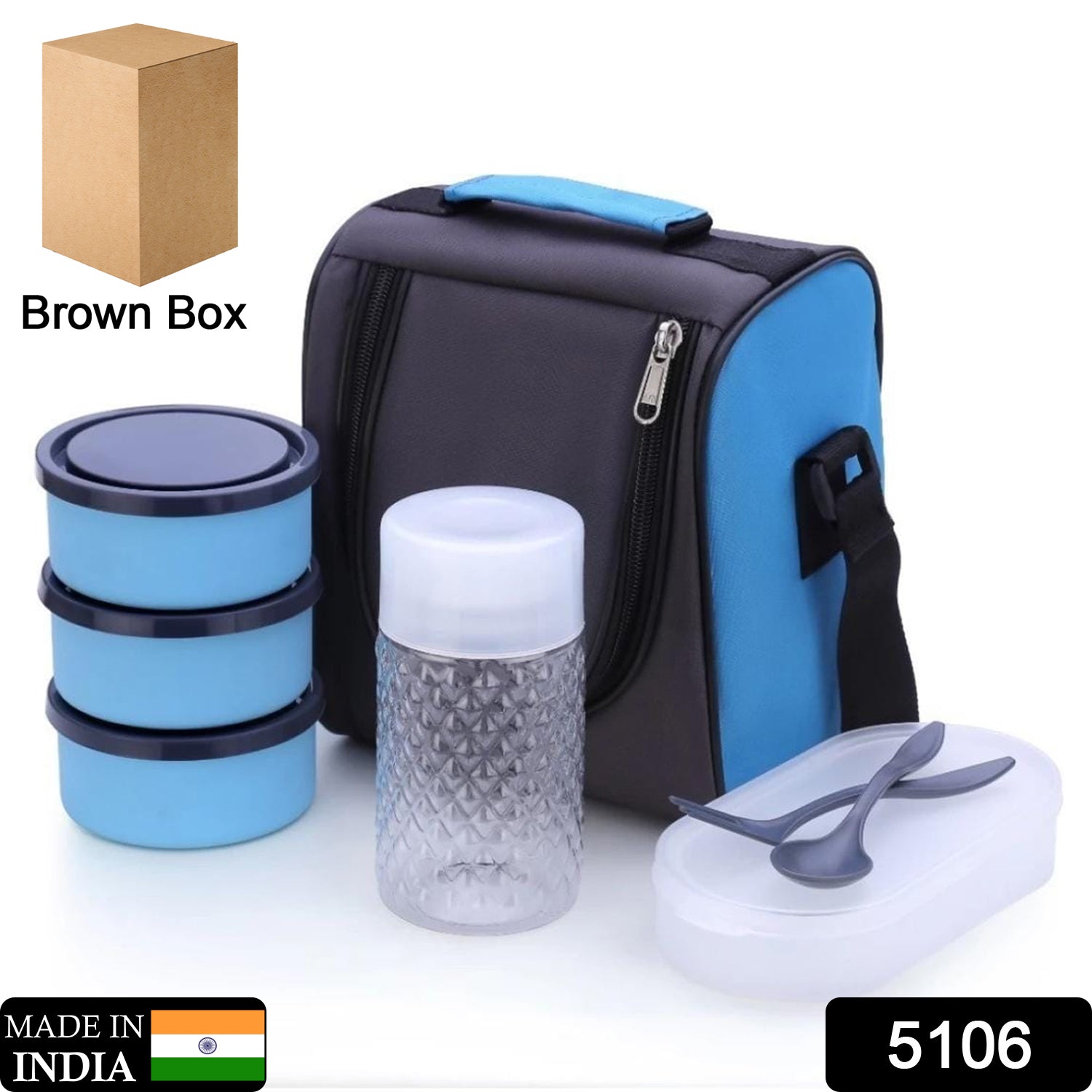 5106 All in One Lunch Box With Fabric Bag For Office & School Use