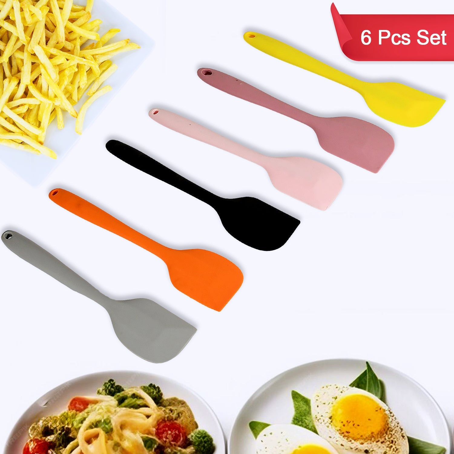 Multipurpose Silicone Spoon, Silicone Basting Spoon Non-Stick Kitchen Utensils Household Gadgets Heat-Resistant Non Stick Spoons Kitchen Cookware Items For Cooking and Baking (6 Pcs Set)