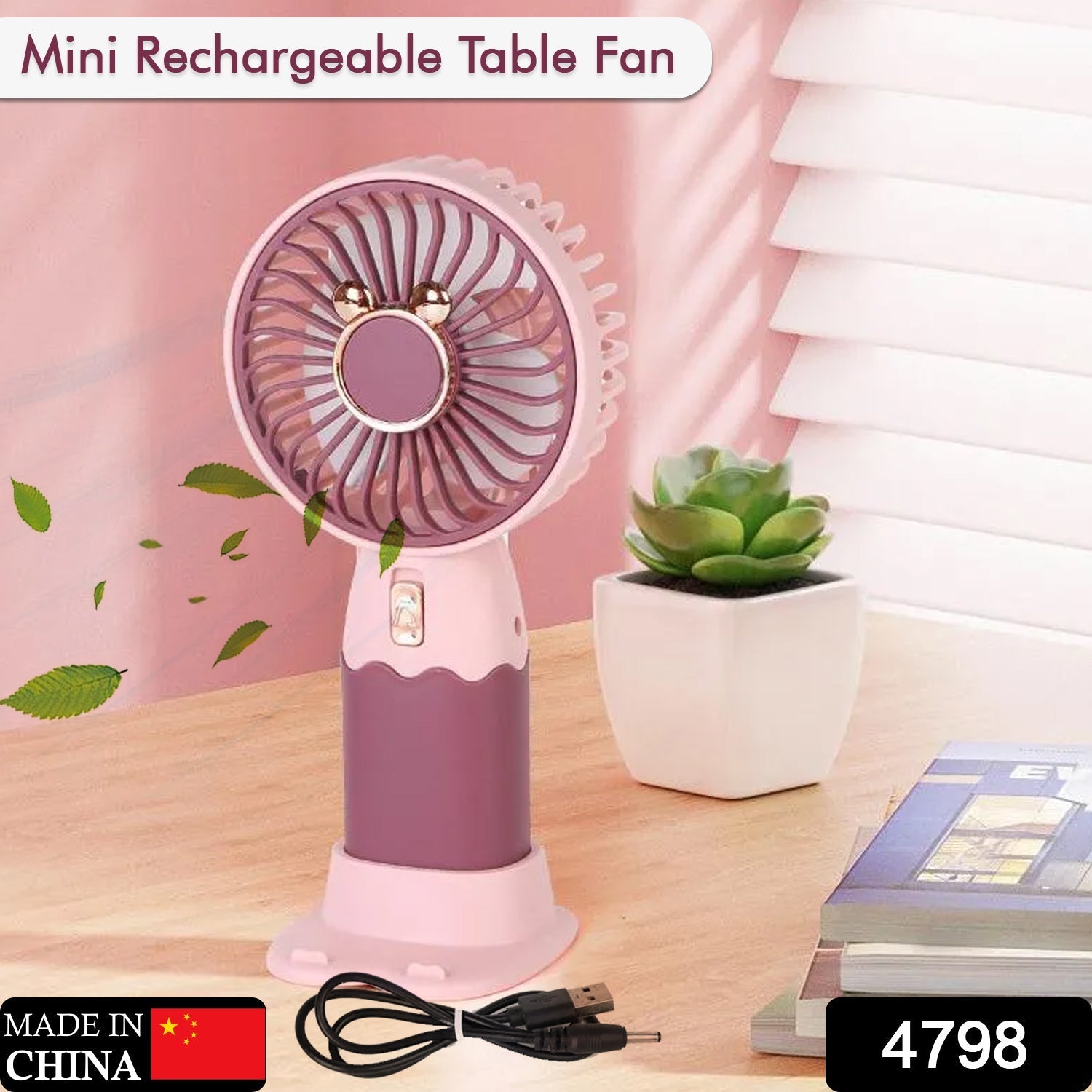 4798 Mini Fan Rechargeable Table Fan Handheld Fan USB Fan Desk Fan Cooling Fan For Home , Office , Car, & Multi Use Fan 