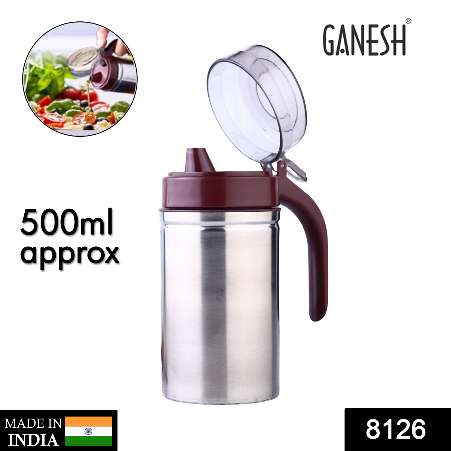 8126 Oil Dispenser Stainless Steel with small nozzle 500ML Oil Container.