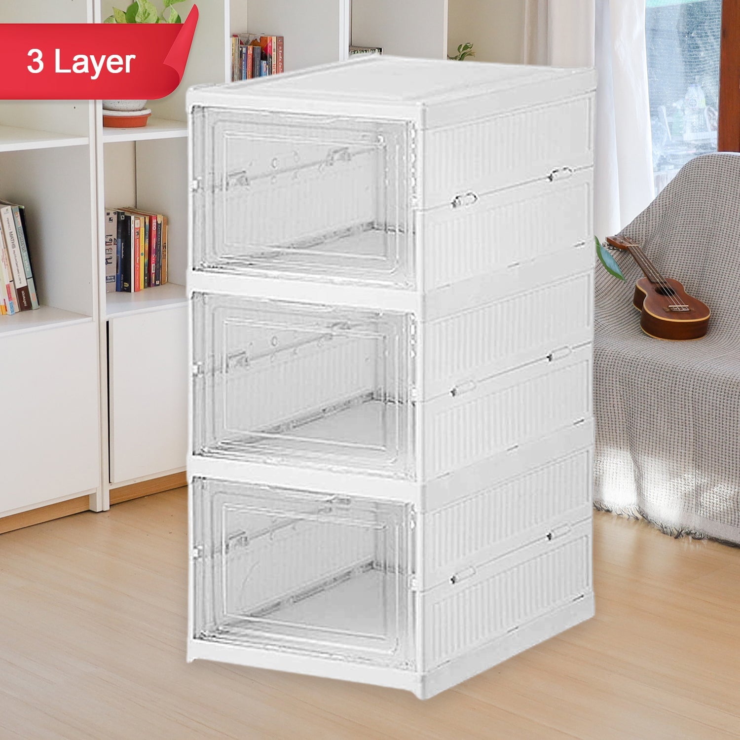 Stackable Multifunctional Storage, for Clothes Foldable Drawer Shelf Basket Utility Cart Rack Storage Organizer Cart for Kitchen, Pantry Closet, Bedroom, Bathroom, Laundry (2, 3, 4, 5, 6 / Layer 1 Pc)