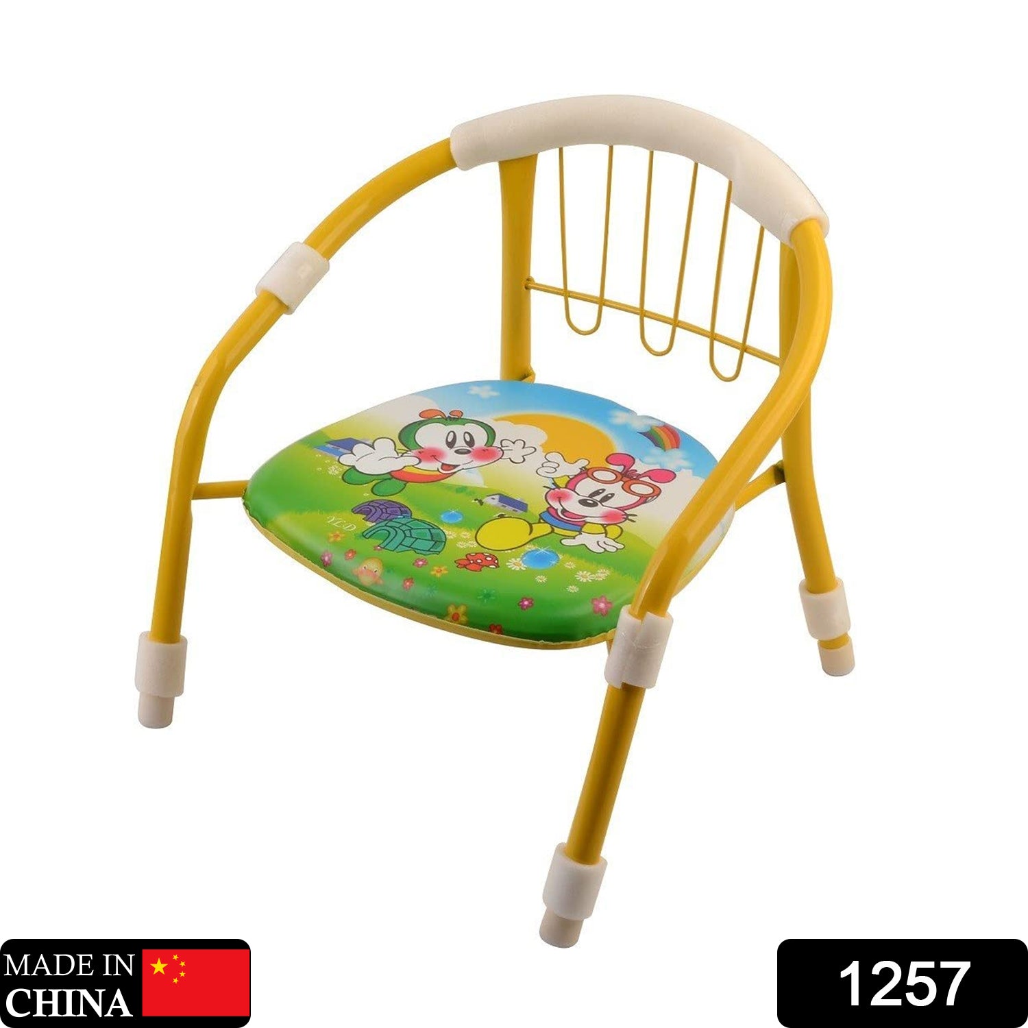 1257 Multicolor Cartoon Design Baby Chair with Metal Backrest Frame & Sound Seated Soft Cushion for kids & Toddlers (MOQ - 4 pcs)