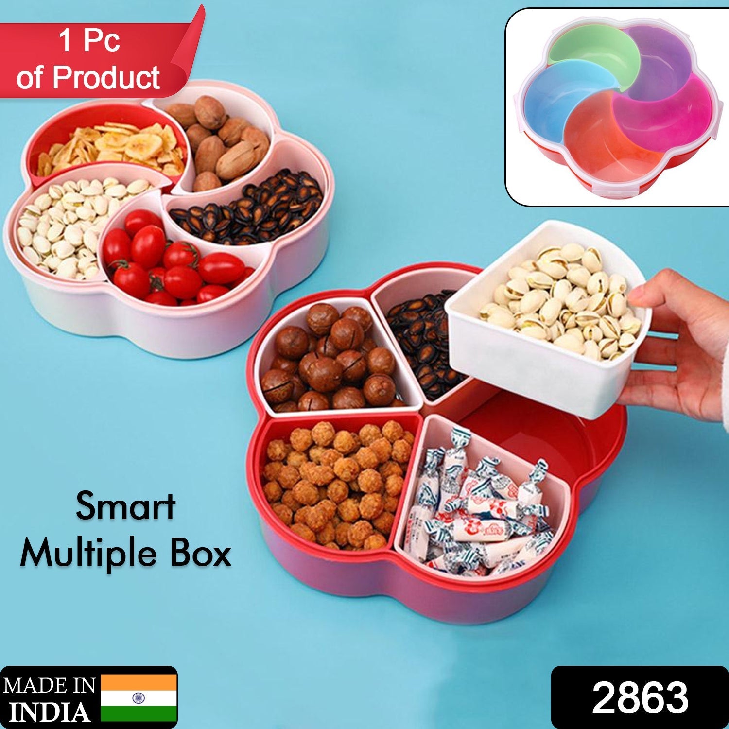 2863 5Compartments Party Food Storage Snack Nuts Box For Peanuts Fruits and Candy Box For Home & Kitchen Use