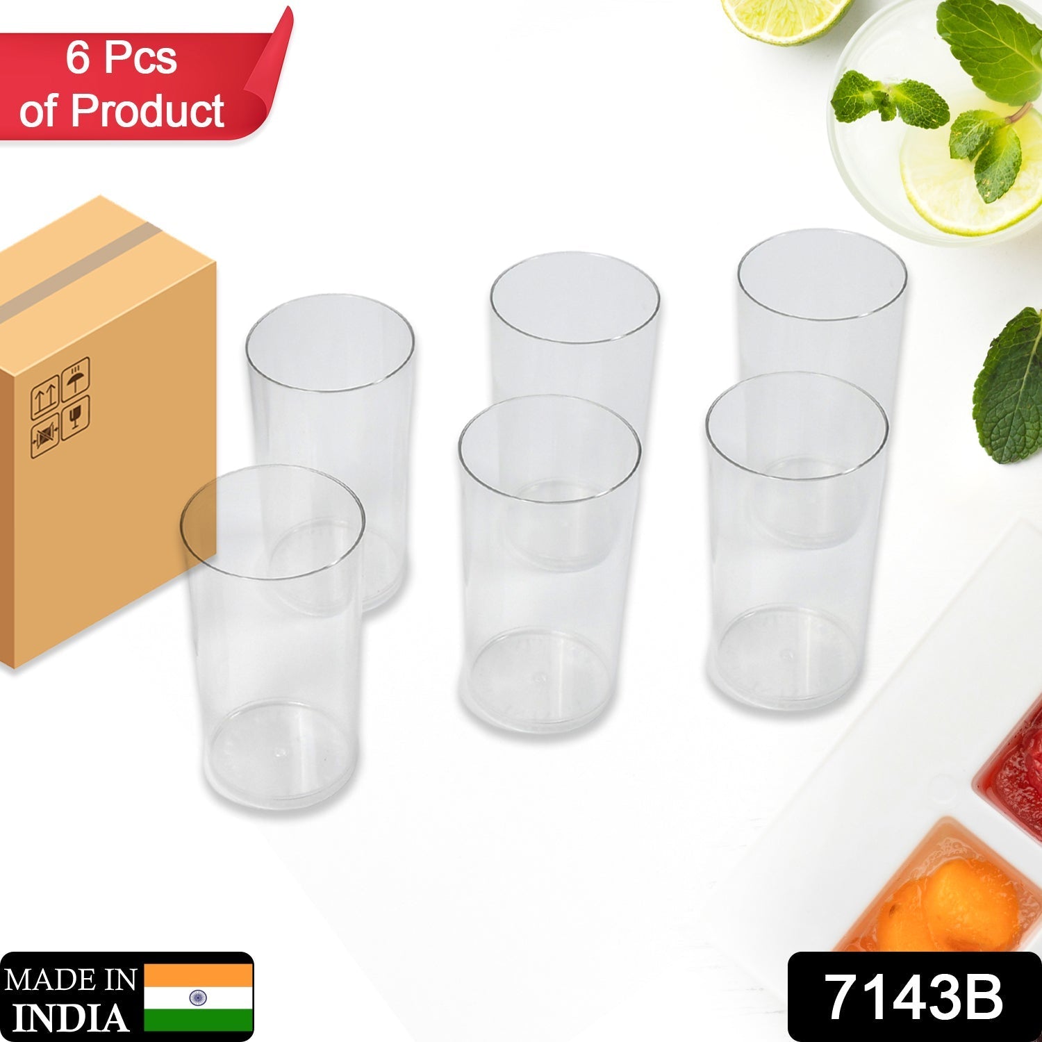 7143B Round Clear Plastic Water Glass Juice Beer Wine Plastic Unbreakable Transparent Glass Set ( 300ml 6pc ) (Brown Box)