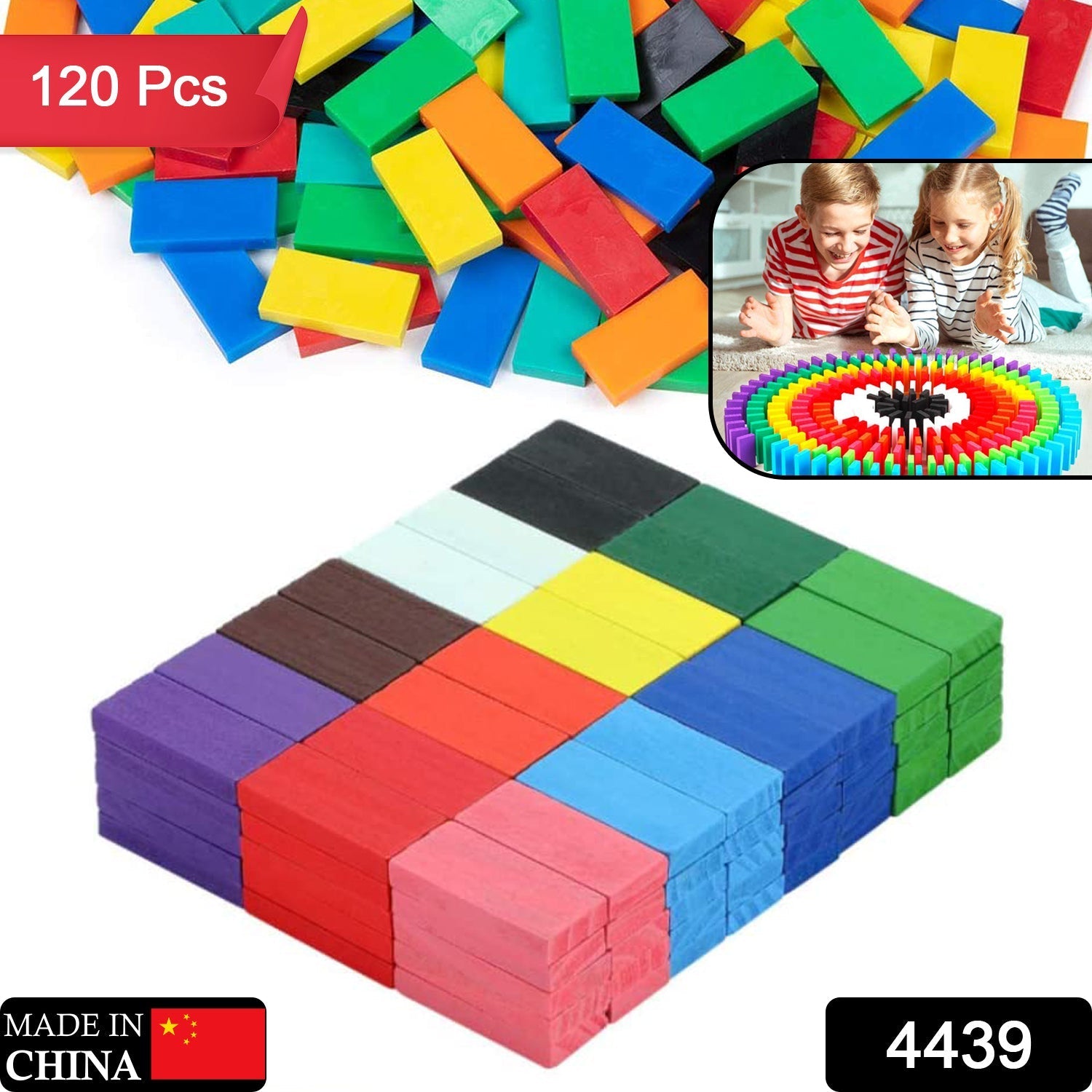 4439 120Pc Dominoes Blocks Set Multicolor Wooden Toy Building Indoor Game Toy.