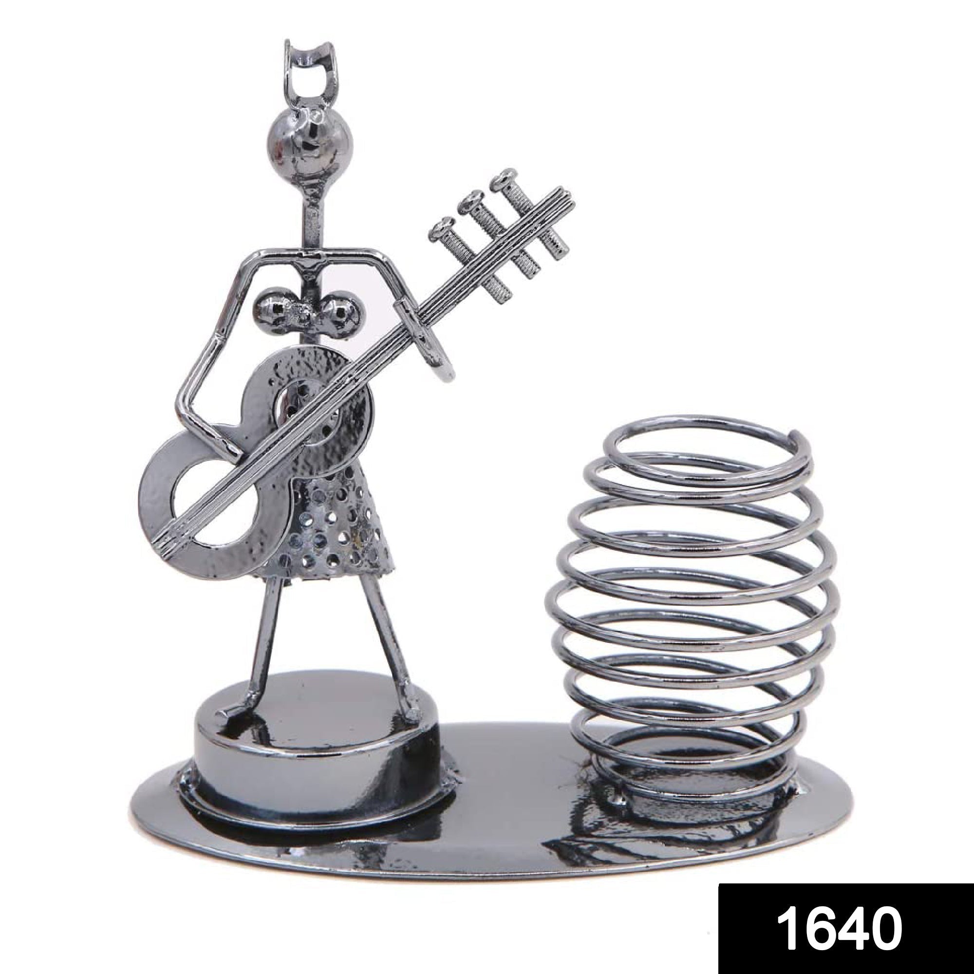 1640 Girl Musician Playing Bass Guitar Pen Stand Showpiece