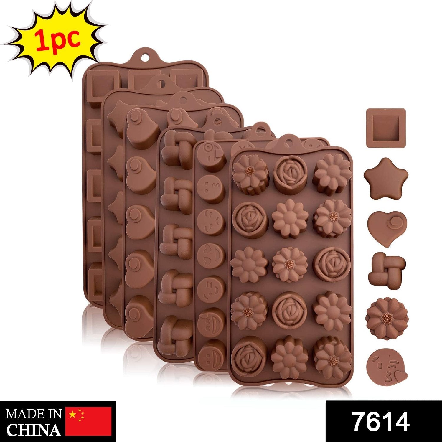 7614 Silicone Food Grade Reusable Non-Stick Multi Shape 15 Cavity Chocolate Mold