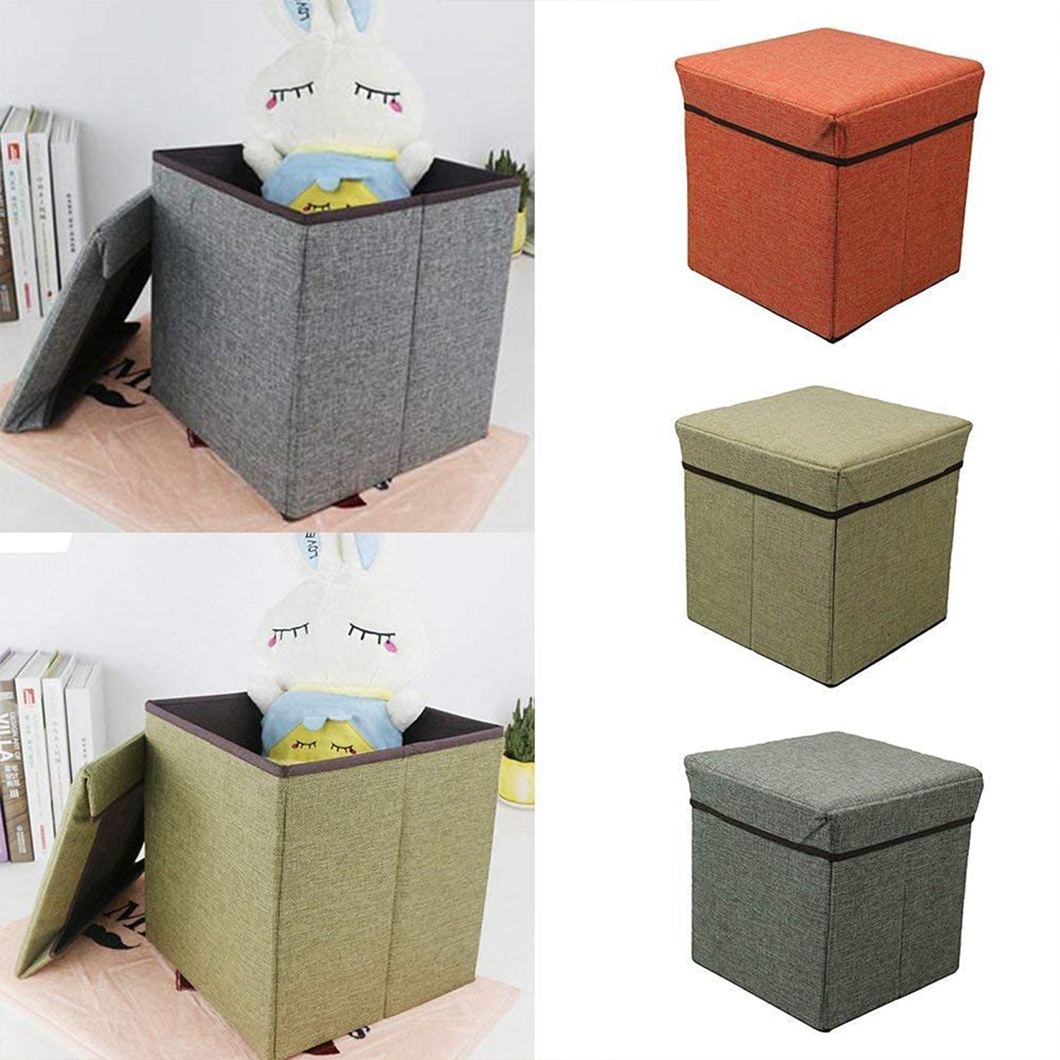 4986 Living Room Cube Shape Sitting Stool with Storage Box. Foldable Storage Bins Multipurpose Clothes, Books, and Toys Organizer with Cushion Seat (multicolor )