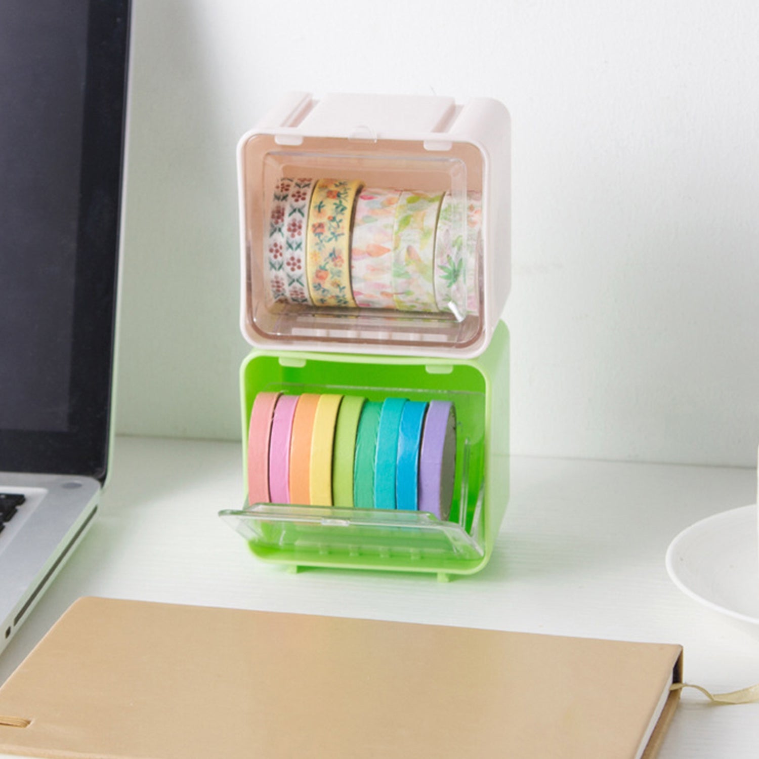 17611 Storage Box Storage Container Tape Storage Boxes Durable Convenient Plastic Transparent Lid Visible Tape Storage Box / Case for Office