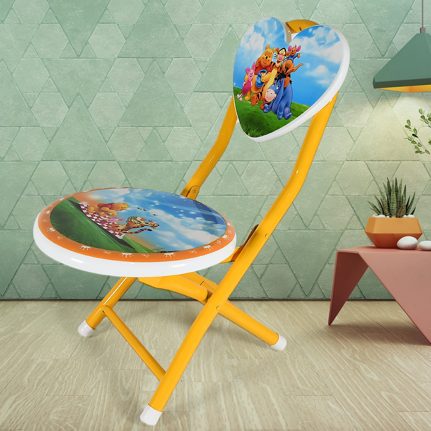 17761 Heart Shape Kids Chair Cartoon Printed Foldable Kids / Children Folding Chair for Playrooms, Schools, Daycares, and Home. Metal and Fibre Body Picnic Beach Camping Chair (1 Pc)