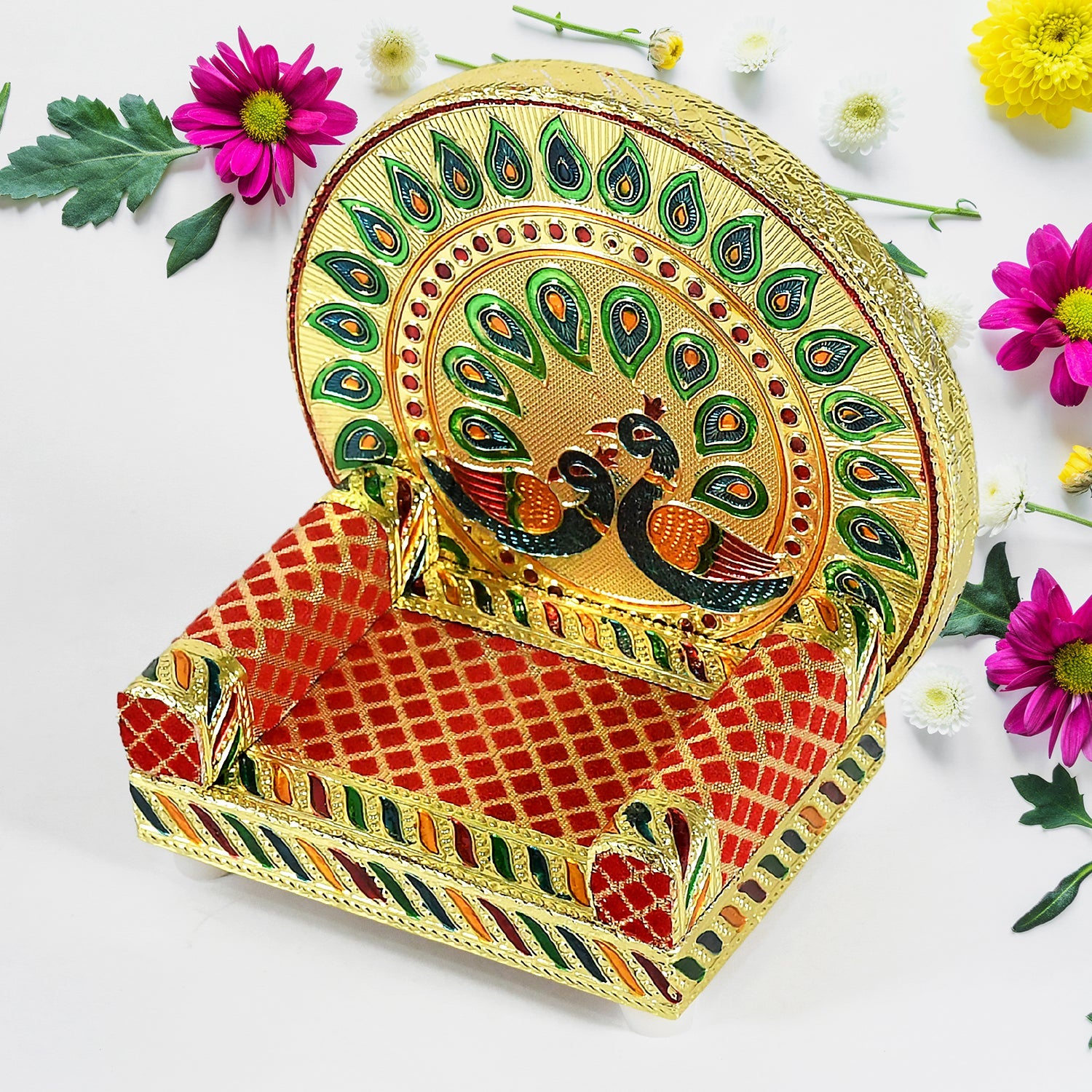 17697 Meenakari Work Laddu Gopal Singhasan for Pooja Mandir Wooden Krishna Ladoo Bal Gopal Sofa Asan, Home Decorative Premium Look Decorative Singhasan Suitable For Home, Office, Restaurant (2 Pc Set)