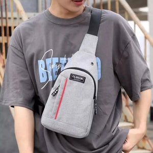 0323 grey Waterproof Anti Theft Crossbody fanny pack waist bag PU Leather Shoulder Bags Chest Men Casual fashion USB Charging earphone hook Sling Travel Messengers Bag