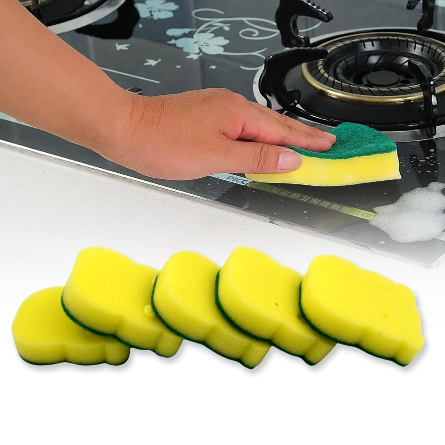 Heavy Duty Scrub Sponge, Non-Scratch Super Absorbent Cleaning Kitchen Sponges, Sponge Scourers Multi-Use for Kitchen, Bathroom, Furniture, Dishes & Steel Wash