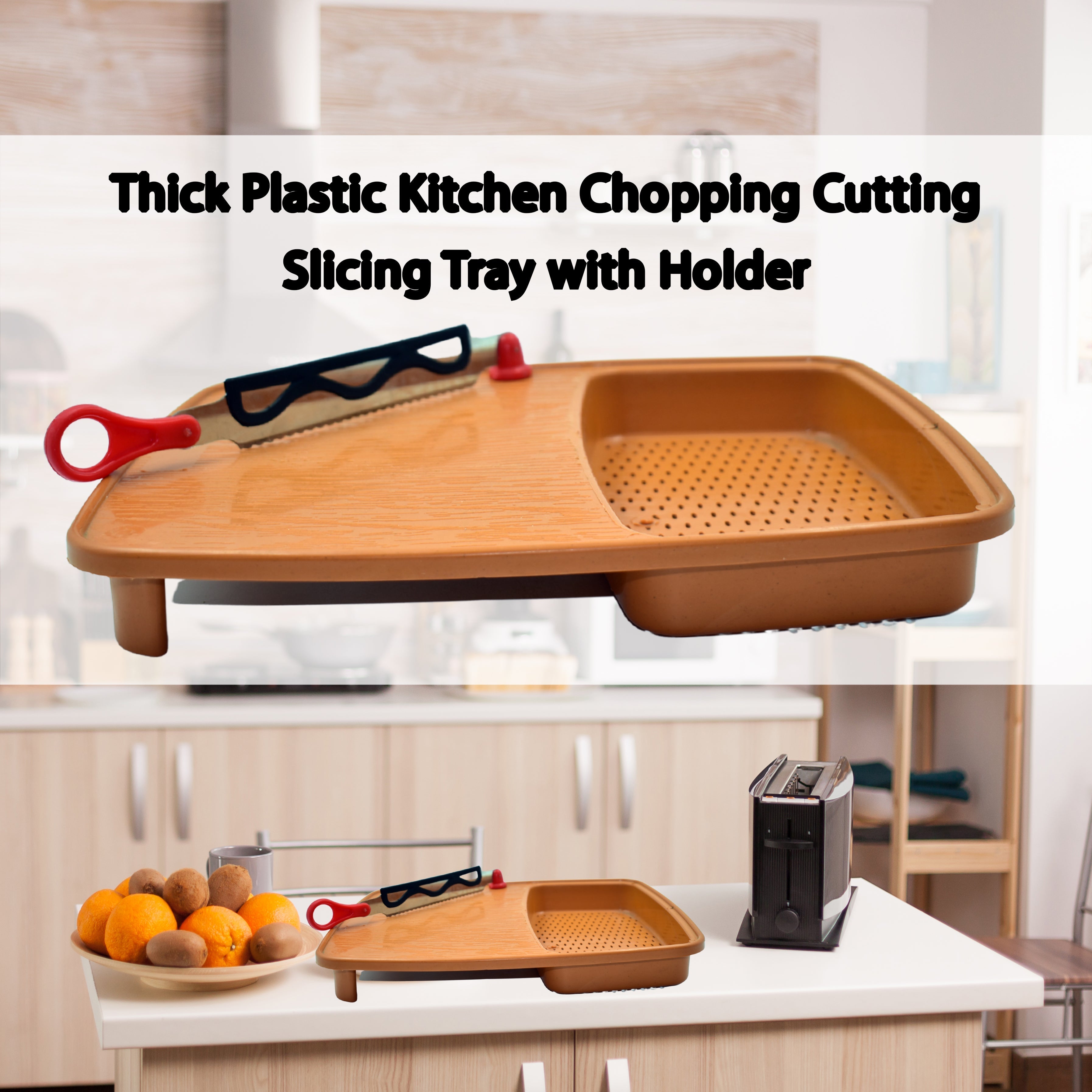 2103 Thick Plastic Kitchen Chopping Cutting Slicing Tray with Holder