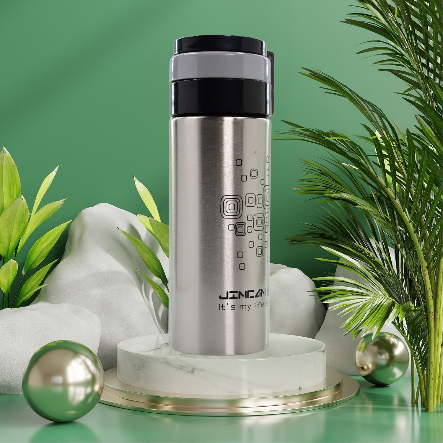 6450 450Ml STAINLESS STEEL WATER BOTTLE WITH RING CAP FOR MEN WOMEN KIDS | THERMOS FLASK | REUSABLE LEAK-PROOF THERMOS STEEL FOR HOME OFFICE GYM FRIDGE TRAVELLING