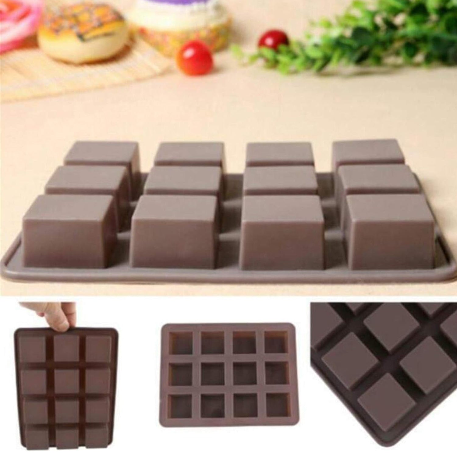 8185 Silicone Chocolate Mould 12 Cavity Square Shape Mould Candy Mold Baking Tools For Cake Chocolate, Food Grade Non-Stick Reusable, Baking Trays (1 pc)