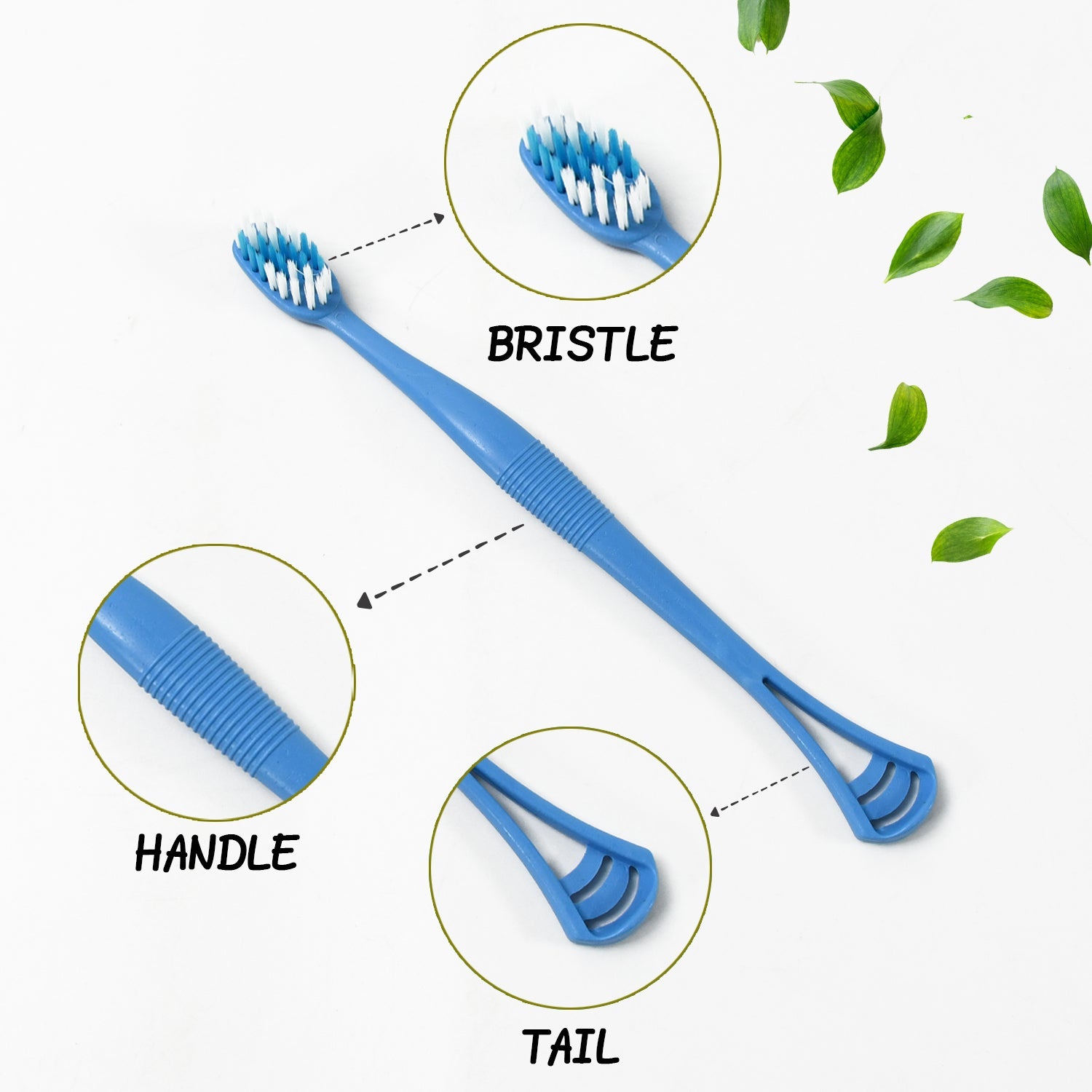 12814 2-in-1 Tooth Brush with Tongue Scraper, Soft Bristle & Long Handle (8Pcs) Soft Toothbrush