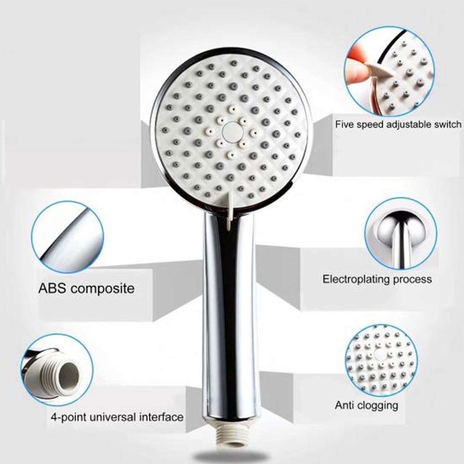 9047 Shower Head Multi-Function Plastic High Pressure Shower Spray for Bathroom