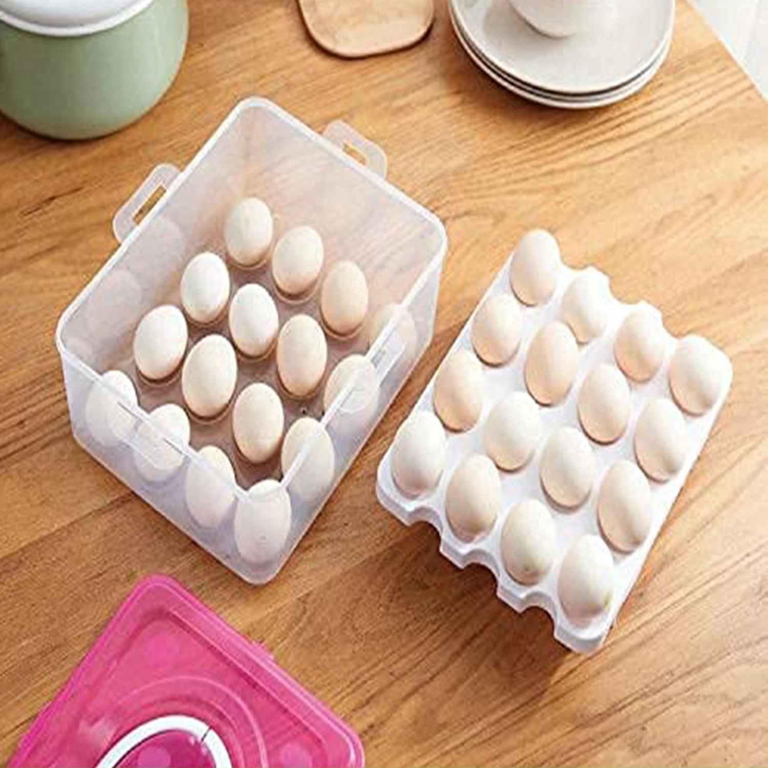 5725 2Layer, 32 Grid Egg Tray with Lid Egg Carrier Holder for Refrigerator, Camping Food Storage Container with Handle (1 Pc )