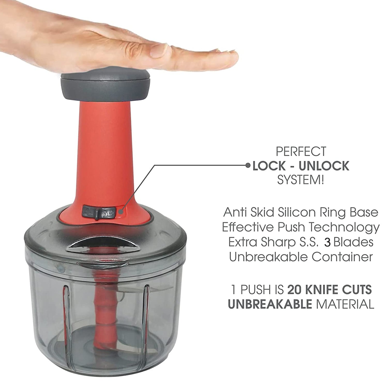 5901 Matte Finish Manual Hand Press Chopper for Kitchen, Mini Handy & Compact Chopper with 3 Blades for Effortlessly Chopping Vegetables & Fruits for Your Kitchen. 