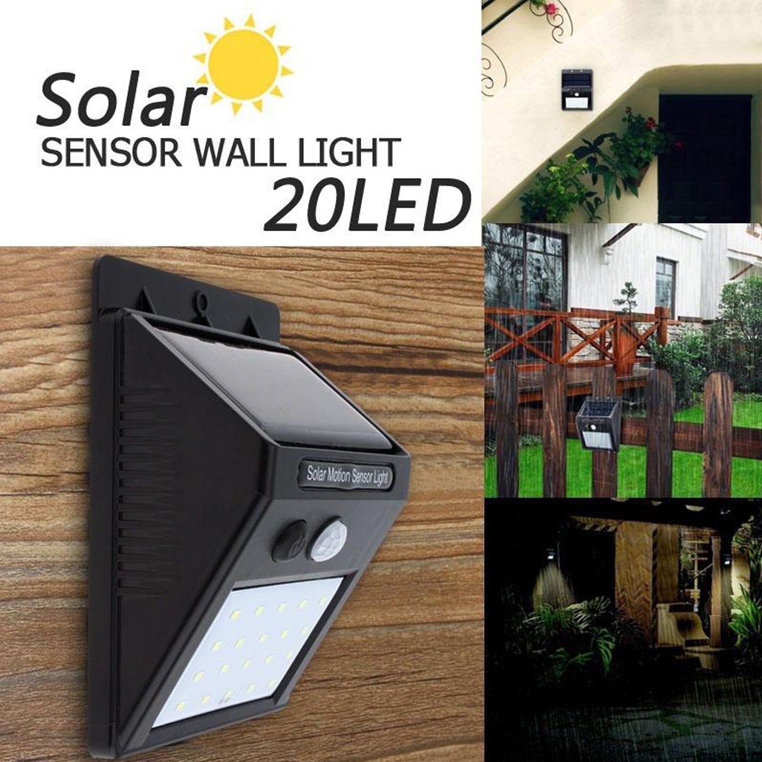 6608 White Solar Wireless Security Motion Sensor LED Night Light for Home Outdoor/Garden Wall.