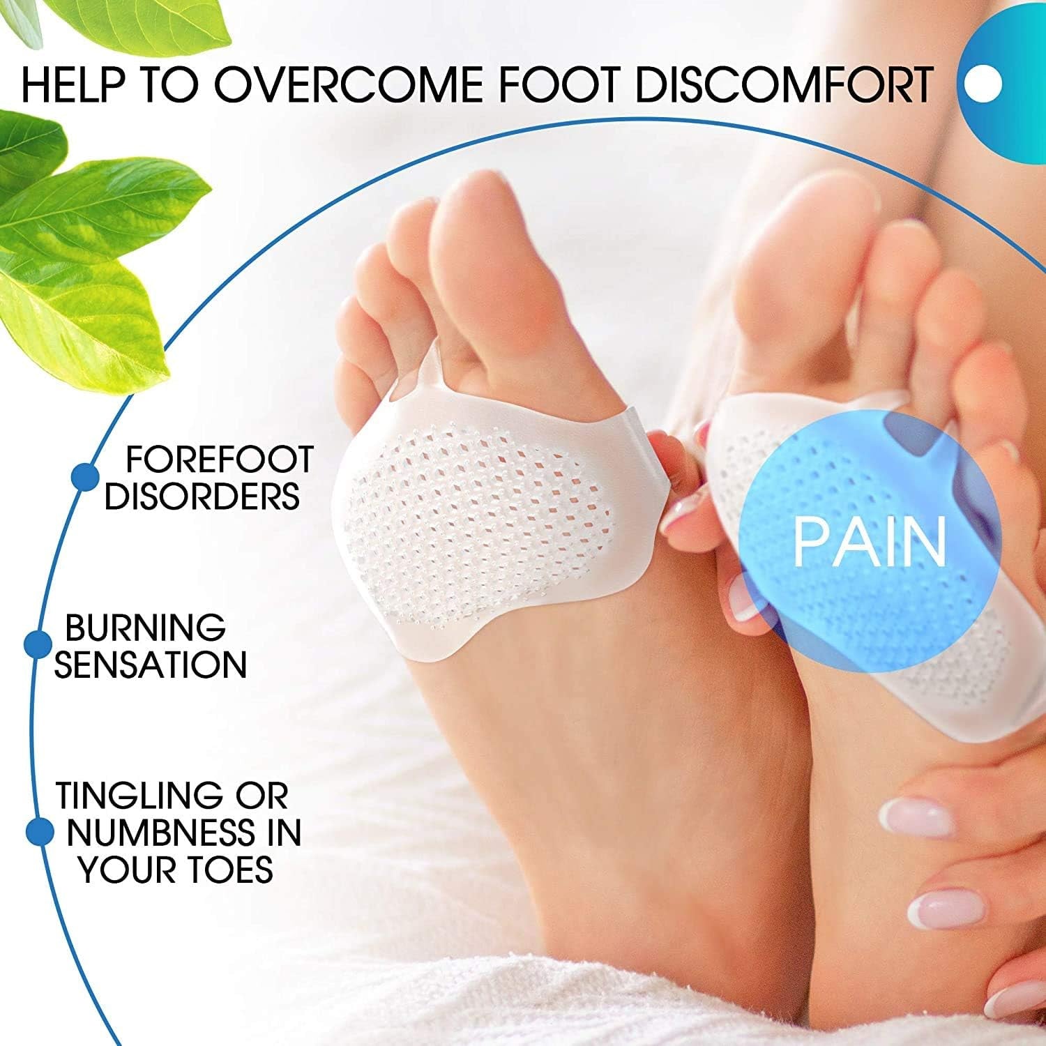 6862 Silicone Front Foot Pad Anti-Slip Insole for Pain Relief, for Forefoot Pain, Calluses, Blisters, Forefoot Cushioning Relief- Men Women (1 Pair)