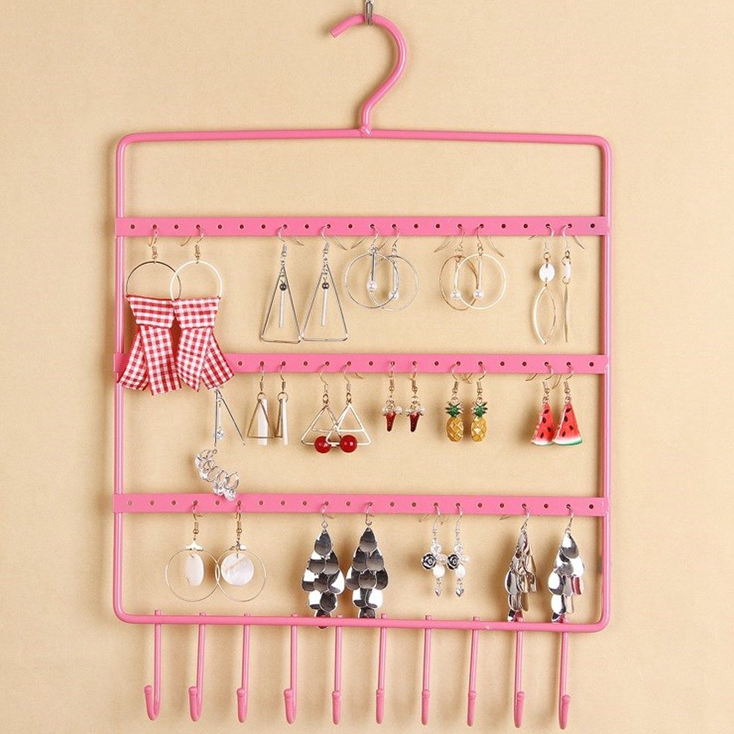 0594 Lightweight & Wall Mounted Earrings Organizer/HANGER for Tangle Free Hanging for Women, 66 Holes - 10 Hooks (metal) 