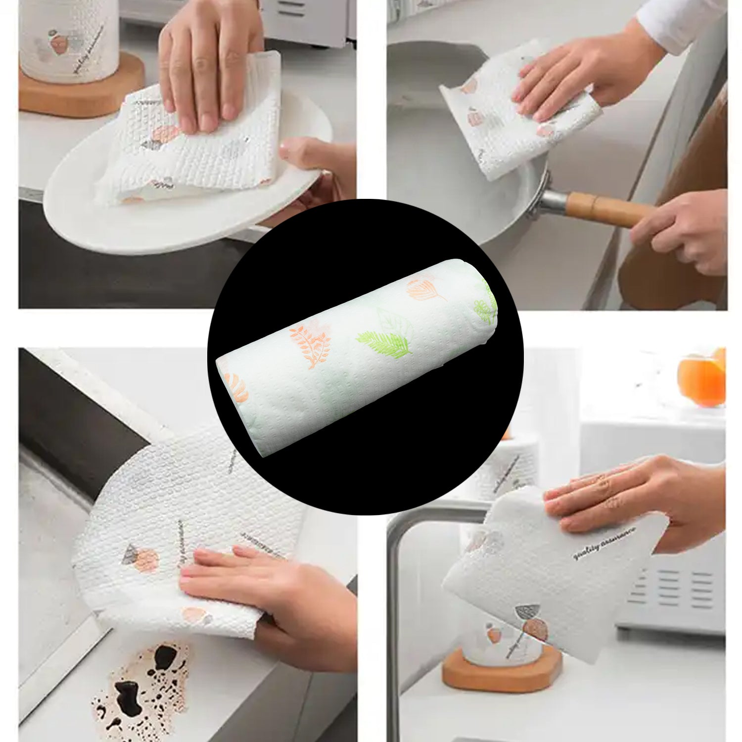 9429 Non Woven Reusable and Washable Kitchen Printed Tissue Roll Non-stick Oil Absorbing Paper Roll Kitchen Special Paper Towel Wipe Paper Dish Cloth Cleaning Cloth 40 sheets / Pulls