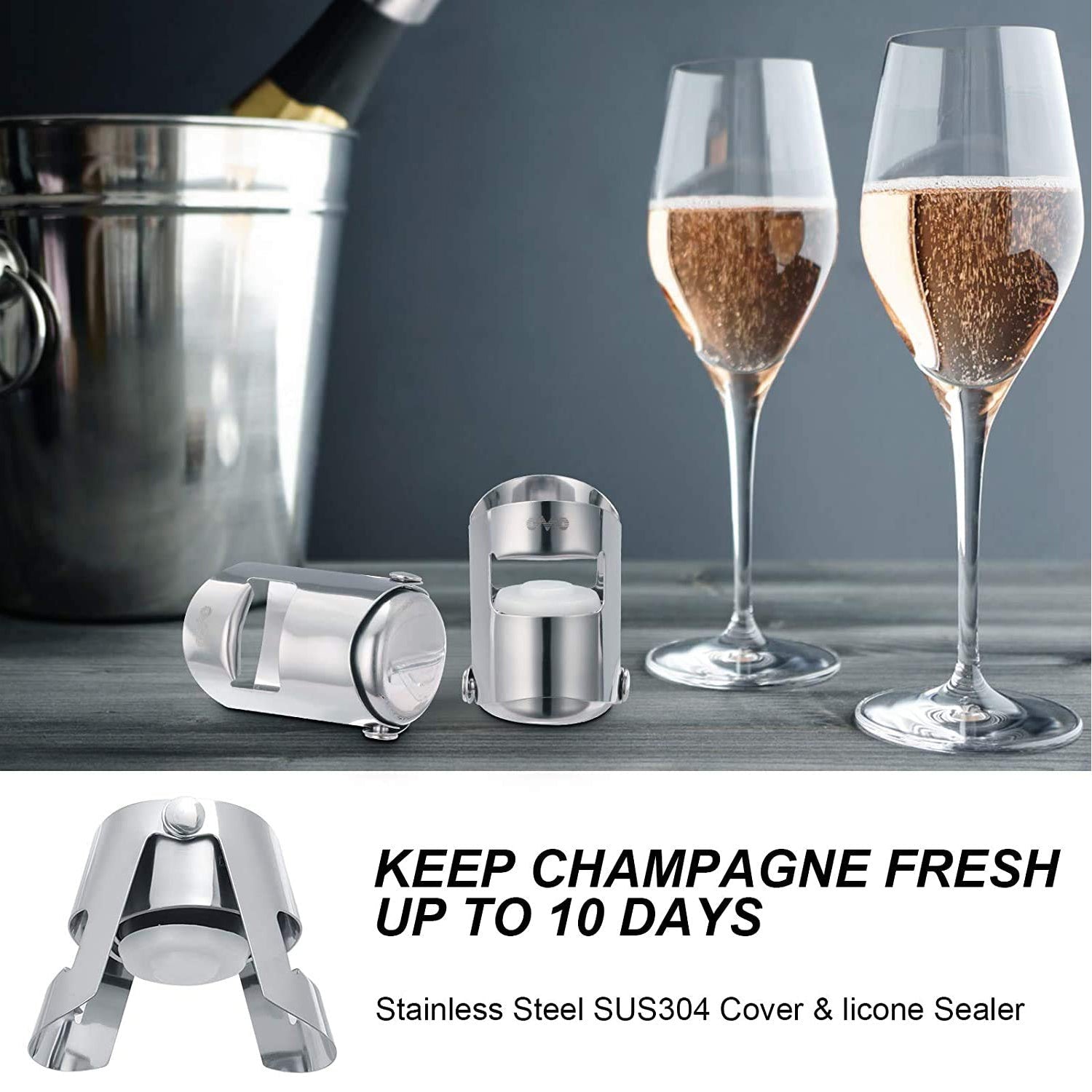 2334 Stainless Steel Sealed Sparkling Champagne Bottle Stopper Big size