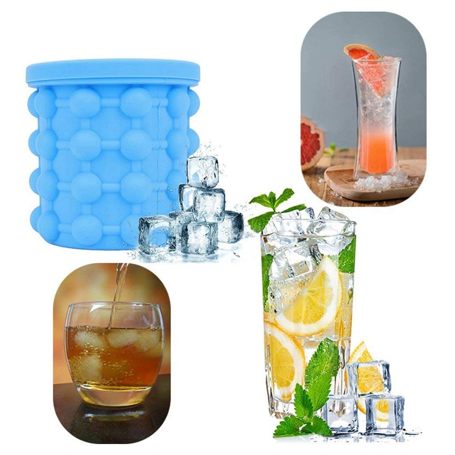 7196 Magic Silicone Ice Cube Maker Genie Space Saving Kitchen Ice Bucket Summer Beach.