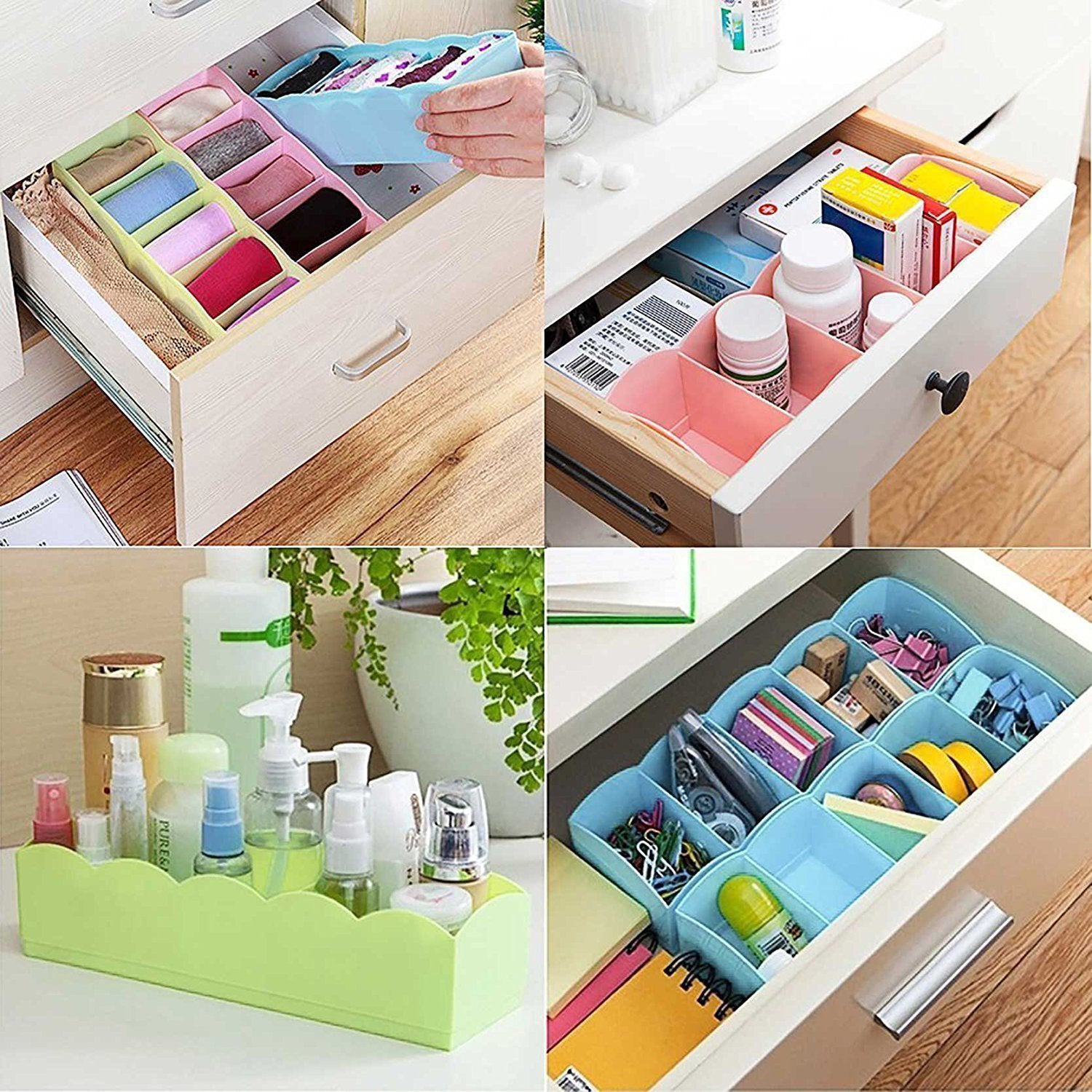 12680 Multi-Function Desktop Drawer Storage Box Clothing Organizer 5 Grid Storage Box Underwear Socks ,Ties Organizer Box (4 Pc Set)