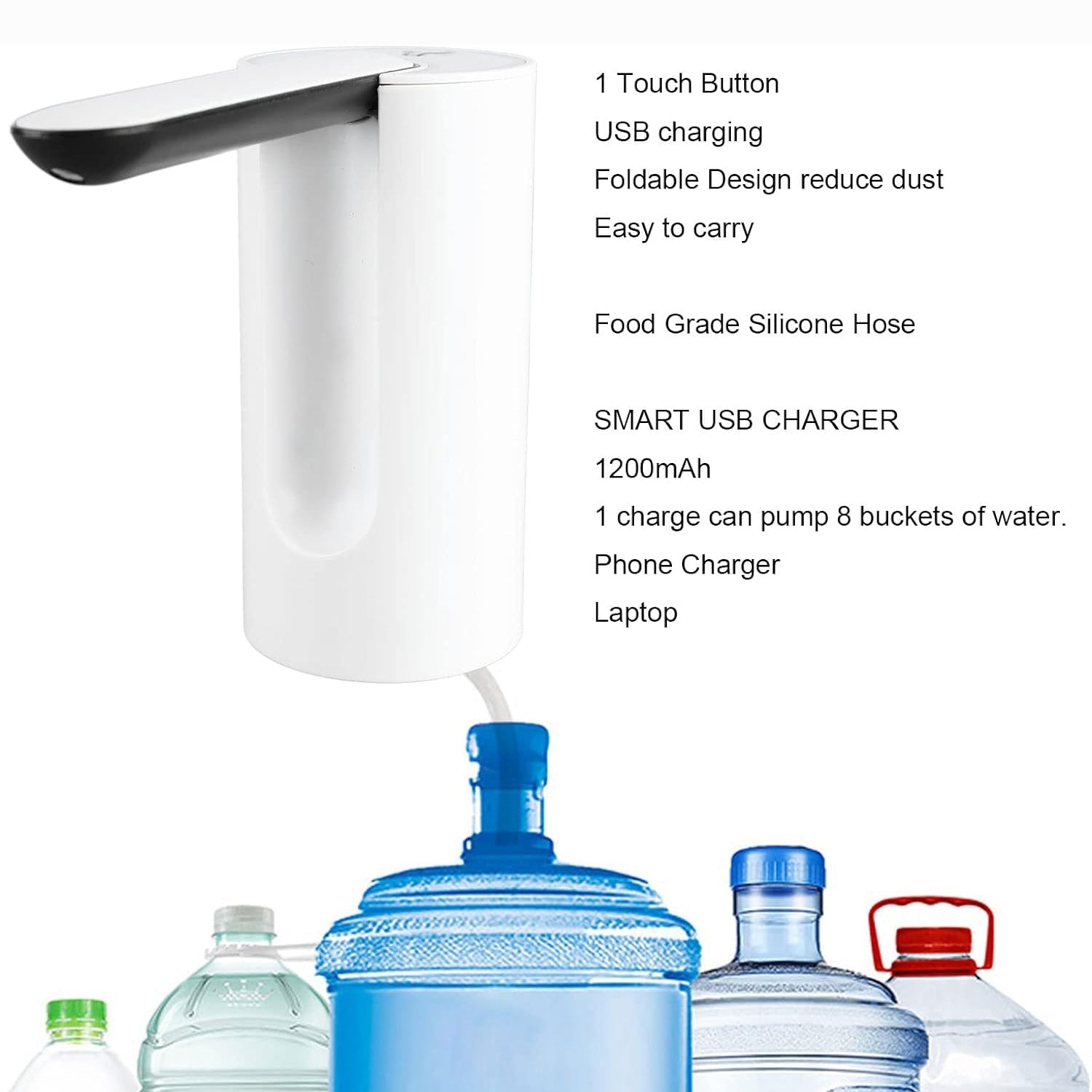 17825 Foldable Water Dispenser, Portable Water Bottle Pump USB Charging Electric Automatic Drinking Pump, Portable Drinking Dispenser Pump for Home Kitchen Living Room Office Camping