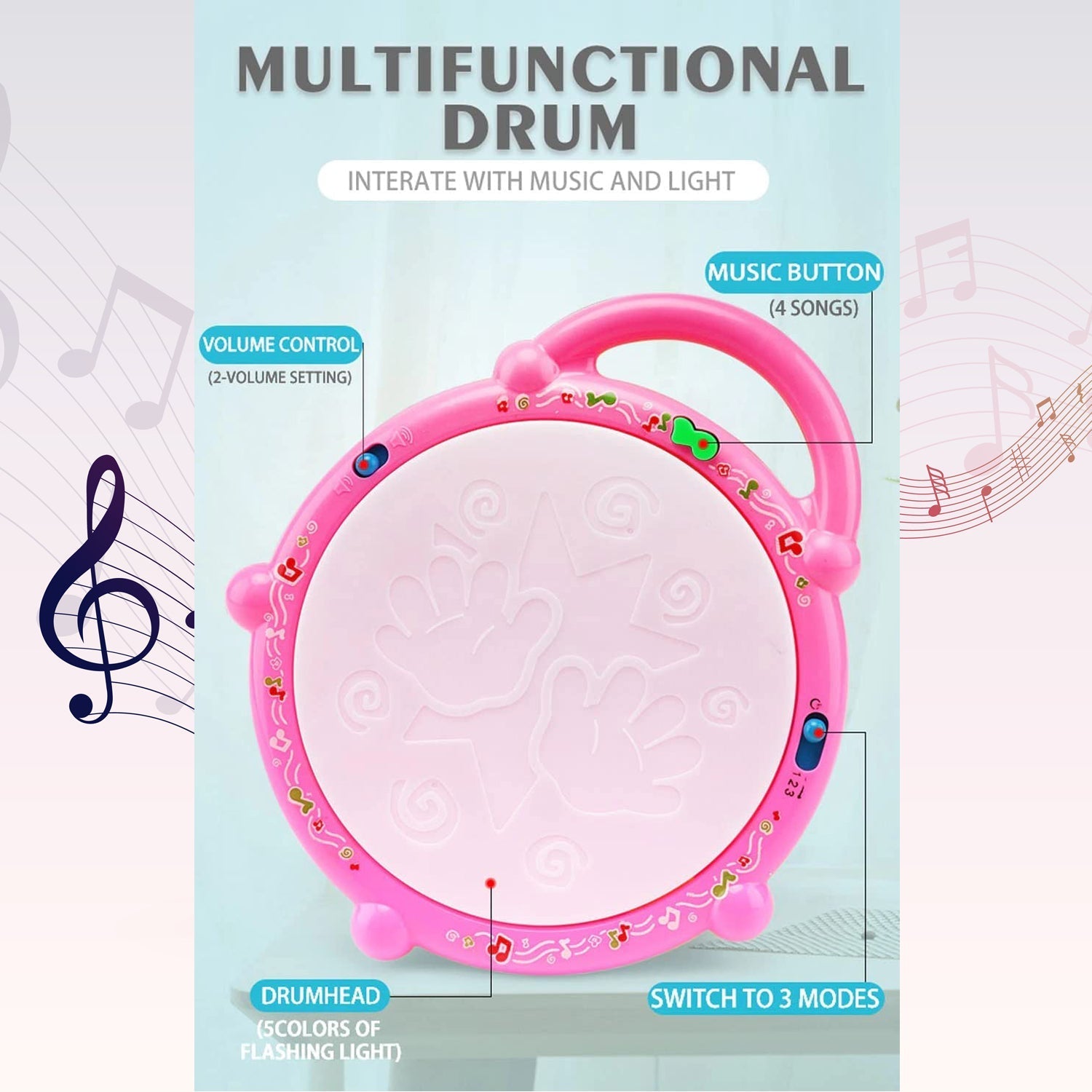 4461 Flash Drum Toys for Kids with Light & Musical Sound Colorful Plastic Baby Drum Musical Toys for Children Baby Toy Instrument Best Gift for Boys & Girls.