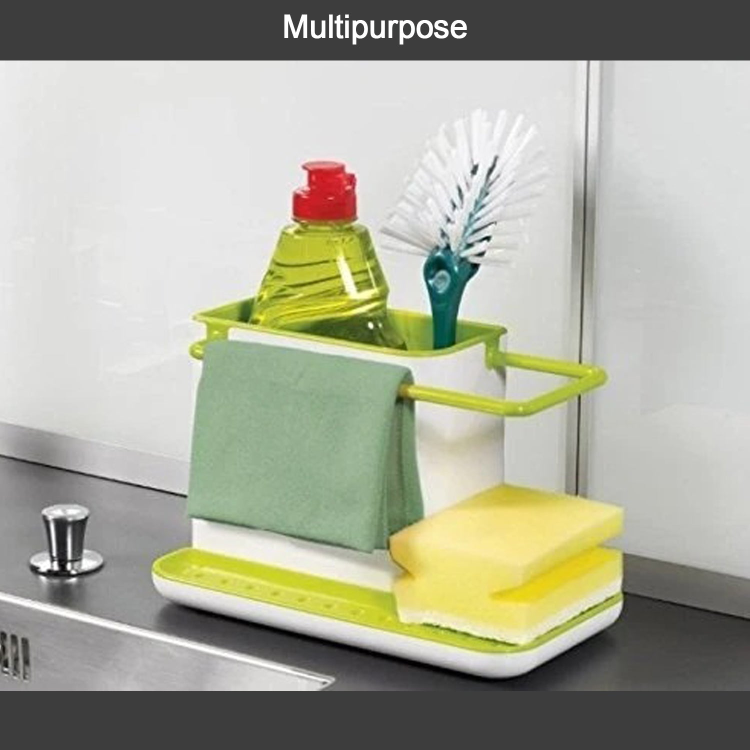 2155A Plastic 3-in-1 Stand for Kitchen Sink Organizer Dispenser for Dishwasher Liquid