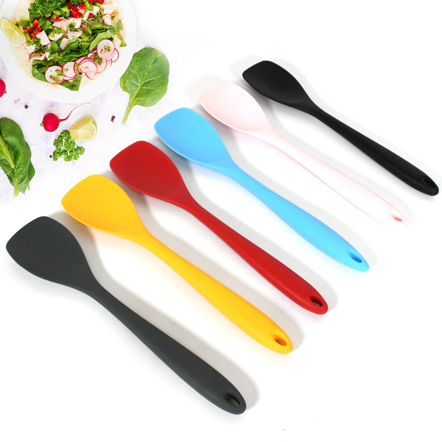 Multipurpose Silicone Spoon, Silicone Basting Spoon Non-Stick Kitchen Utensils Household Gadgets Heat-Resistant Non Stick Spoons Kitchen Cookware Items For Cooking and Baking (6 Pcs Set)