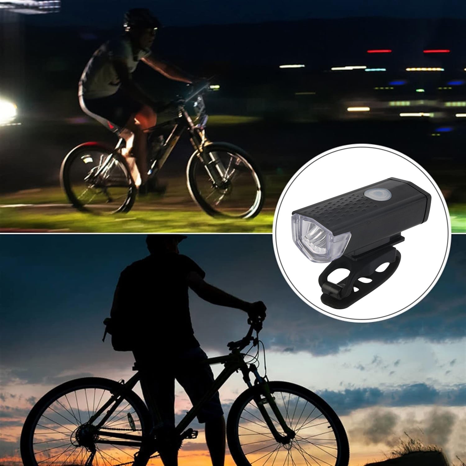 7567 LED Bike Lights Set, USB Rechargeable Bicycle Front and Back Bike Light, Different Modes IPX6 Waterproof Headlight & Rear Light, for Safe Cycling Hiking Road Mountain Commuter Fits All Bicycles