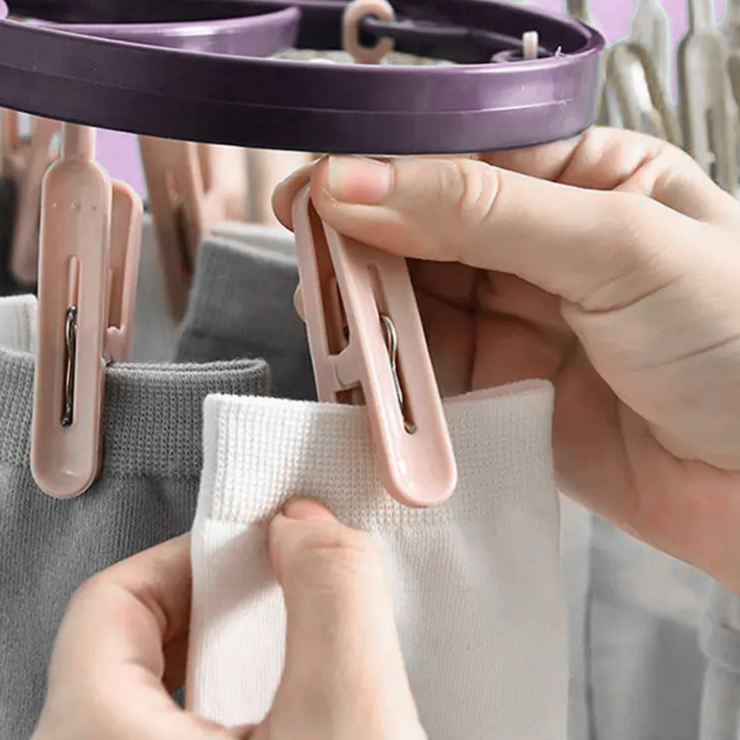 6919C  CLOTHESPIN RACK LAUNDRY DRYING RACK, CLOTHES HANGERS WITH 8 CLIPS, CLIP HANGER DRIP HANGER FOR DRYING UNDERWEAR, BABY CLOTHES, SOCKS, BRAS, TOWEL, CLOTH DIAPERS, GLOVE