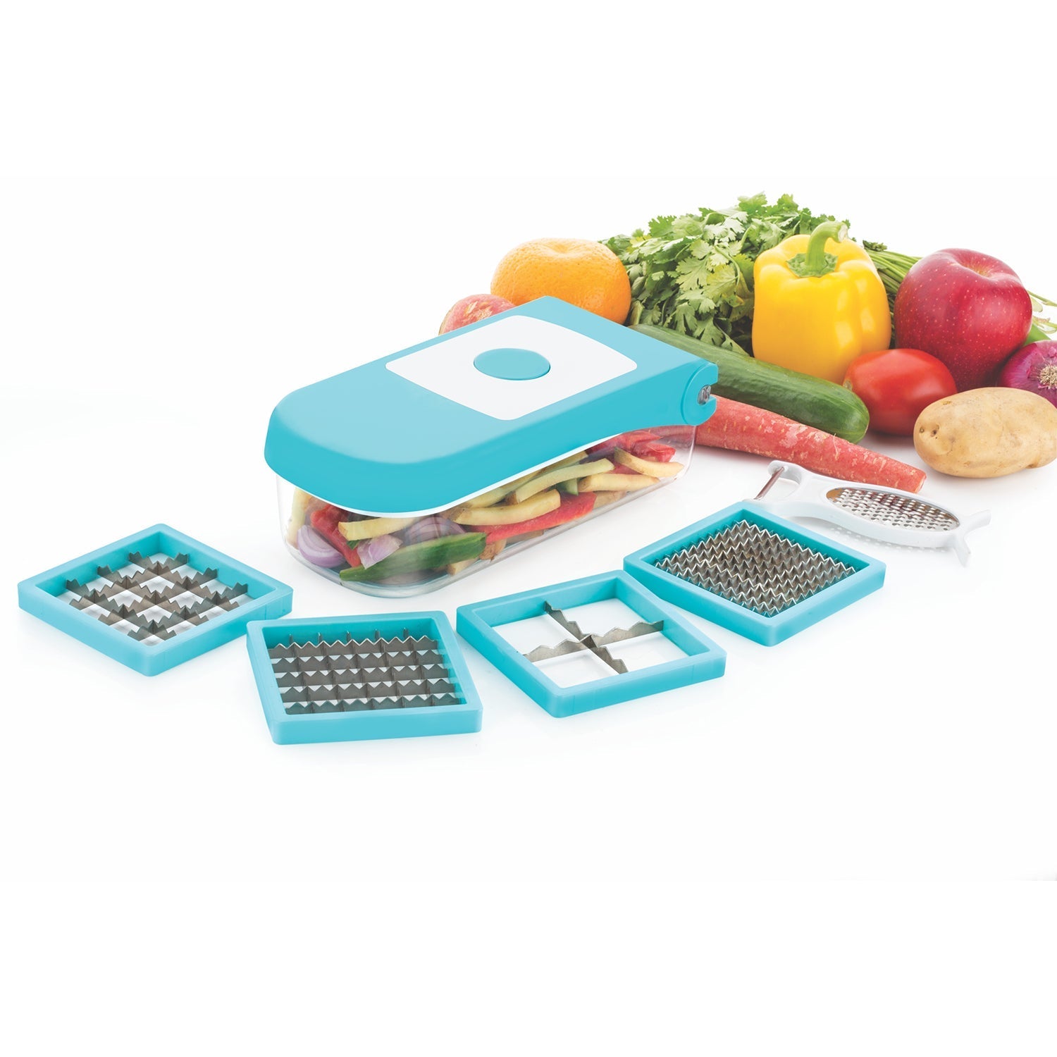 8108 Ganesh 7 in 1 Plastic Vegetable Dicer, Blue 