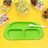 5554 Plastic Food Plates / Biodegradable 3 Compartment Square Plate With Spoon for Food Snacks / Nuts / Desserts Plates for Kids, Reusable Plates for Outdoor, Camping, BPA-free (1 Pc)