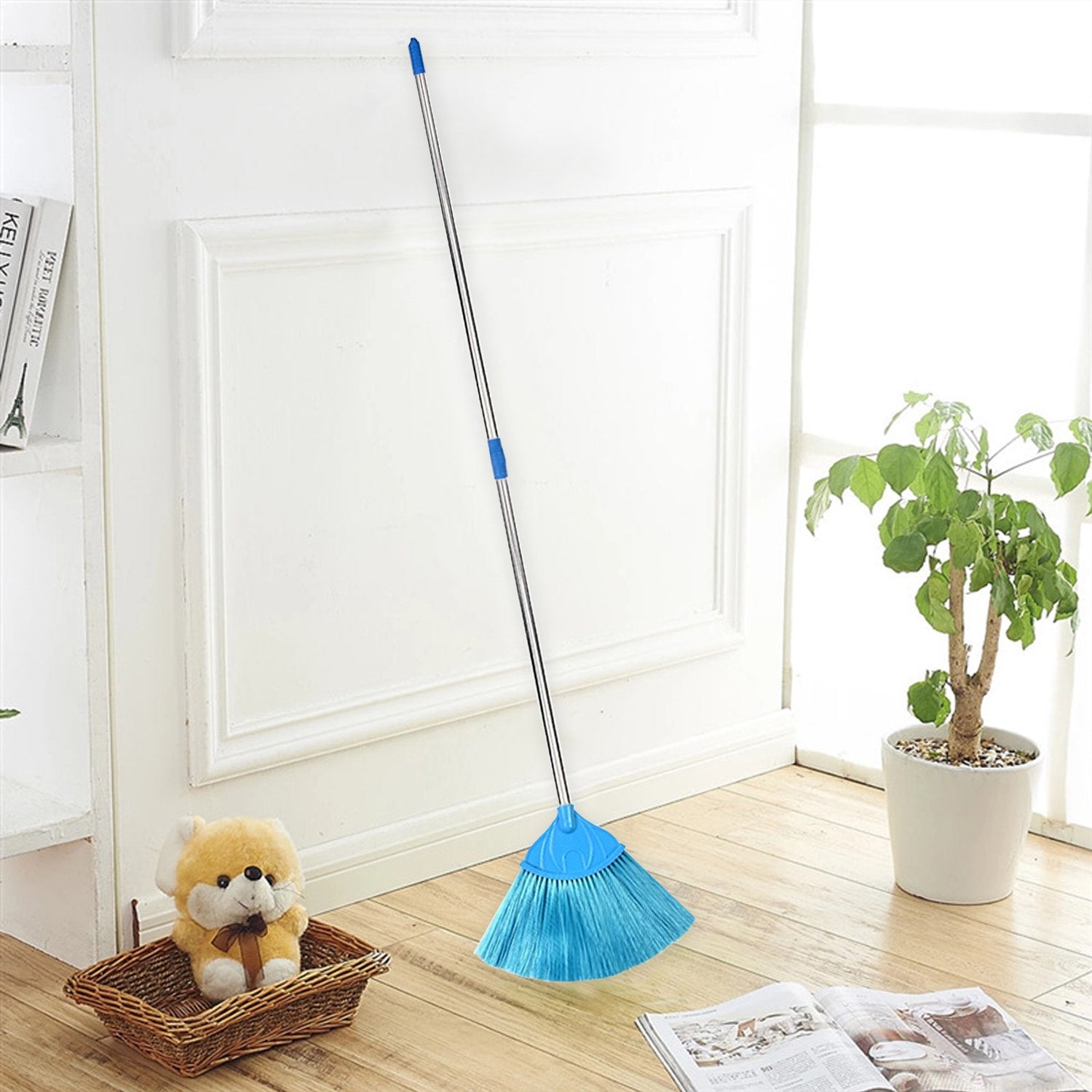 4699 Broom with Long Stainless Steel Rod and Extendable Cobweb Cleaner Stick