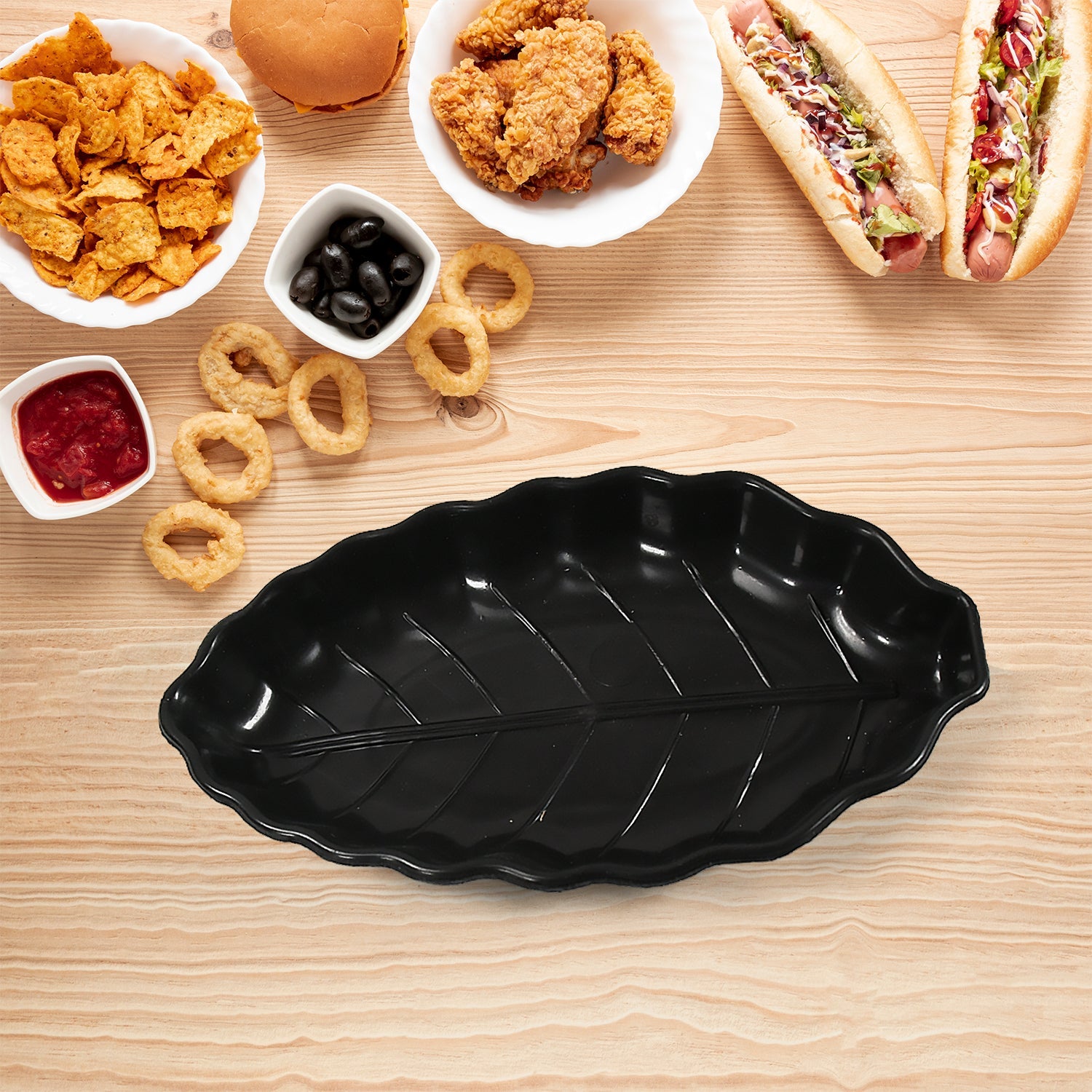 8233 Invitation Round Ceramic Snacks Bowl With Plastic Leaf shape Serving platter Portable, Lightweight Breakfast, Serving Bowl | Ideal for Rice, Pasta, Desserts Home & Kitchen Serving Bowl & platter (8 Pcs set)