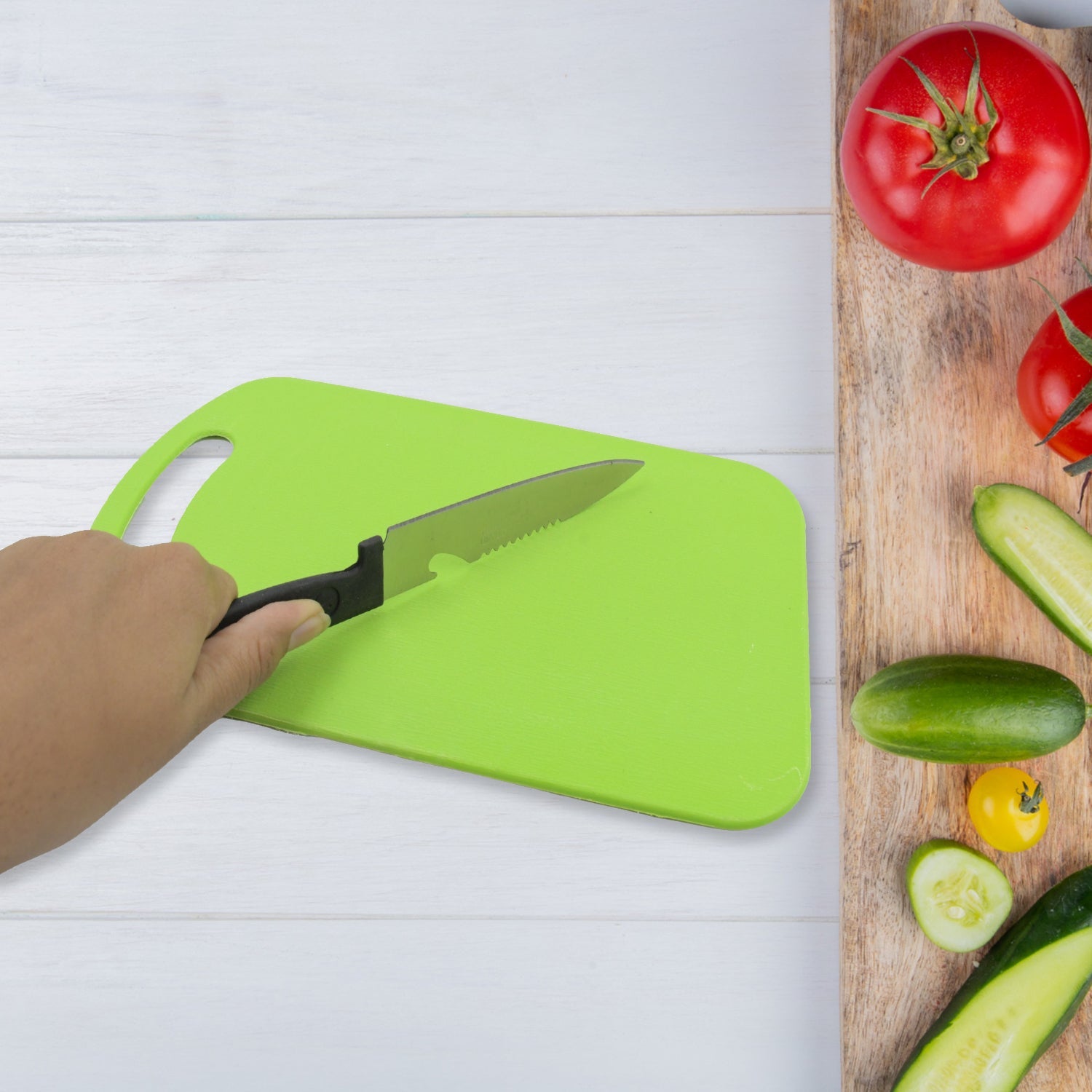 5813 Premium Plastic Chopping Board & Steel Knife Vegetable Chopping Board With Knife  Cutting Board for Kitchen Chopper Fruit and Vegetable Cutter Chopper Plastic (3 Pc Set)