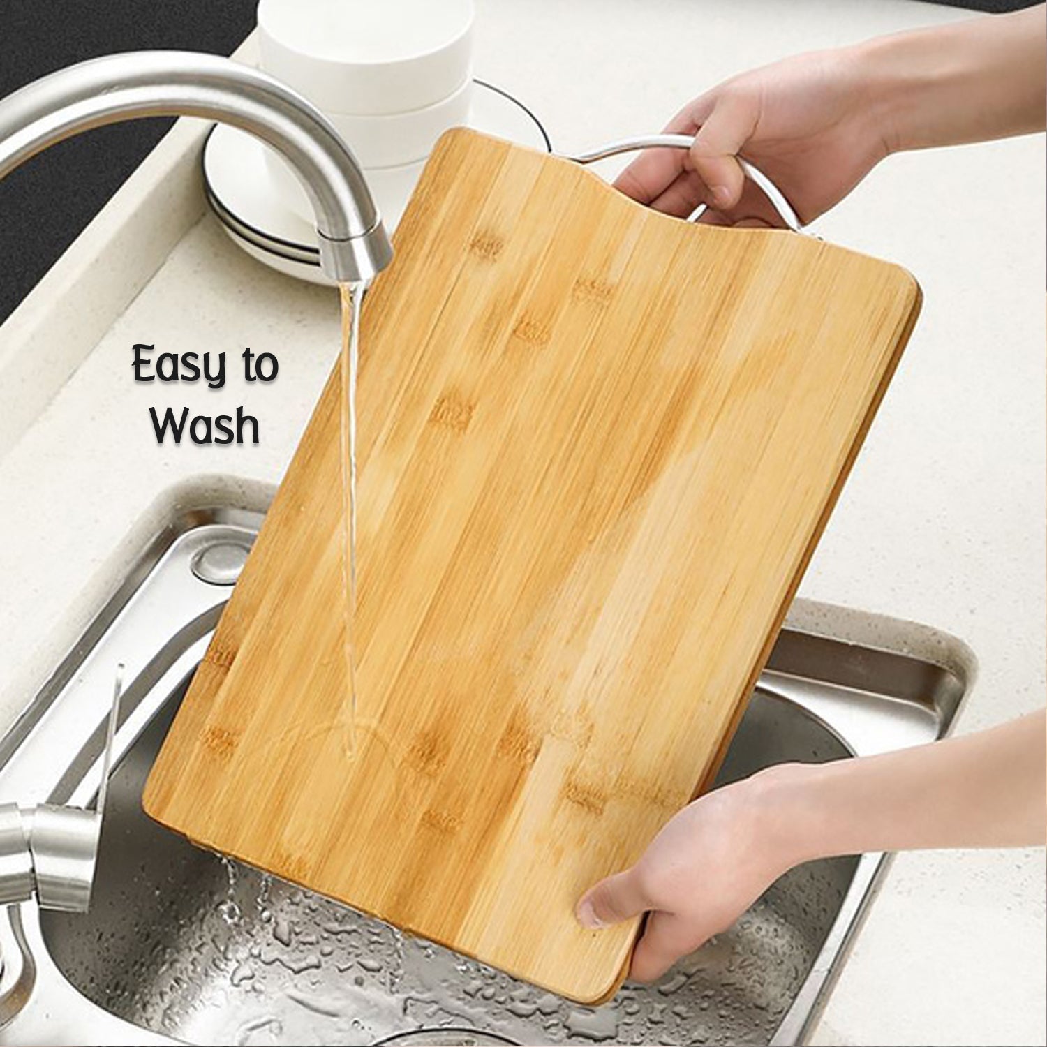 2475A Thick Wooden Bamboo Kitchen Chopping Cutting Slicing Board with Holder for Fruits Vegetables Meat