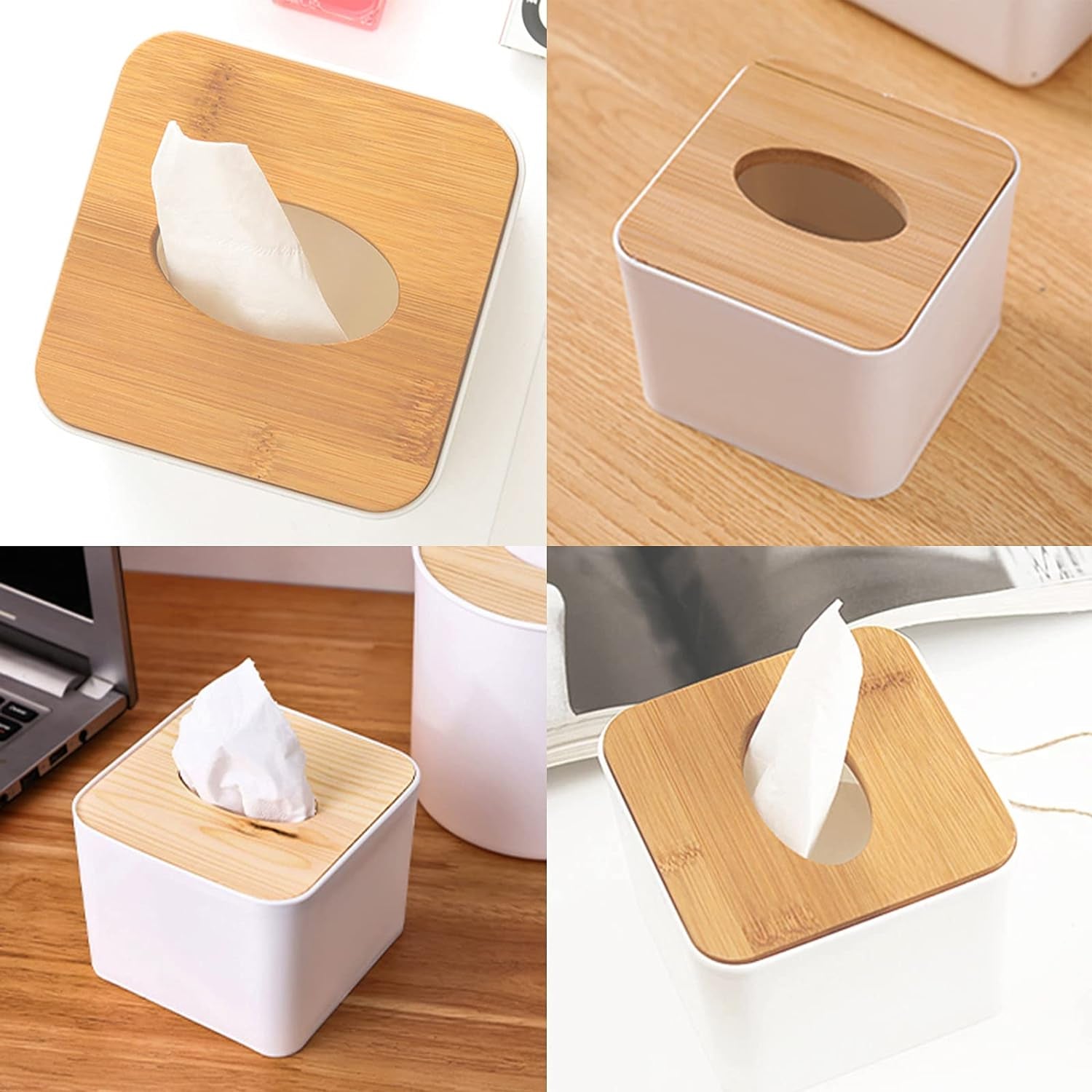 8846 Tissue Box Desktop Stand Bamboo Tissue Cover Box Rectangular Paper Towel Holder Removable Tissue Dispenser for Bathroom Vanity Countertop Bedroom Car Holder Paper Towels Dispenser (1 Pc )