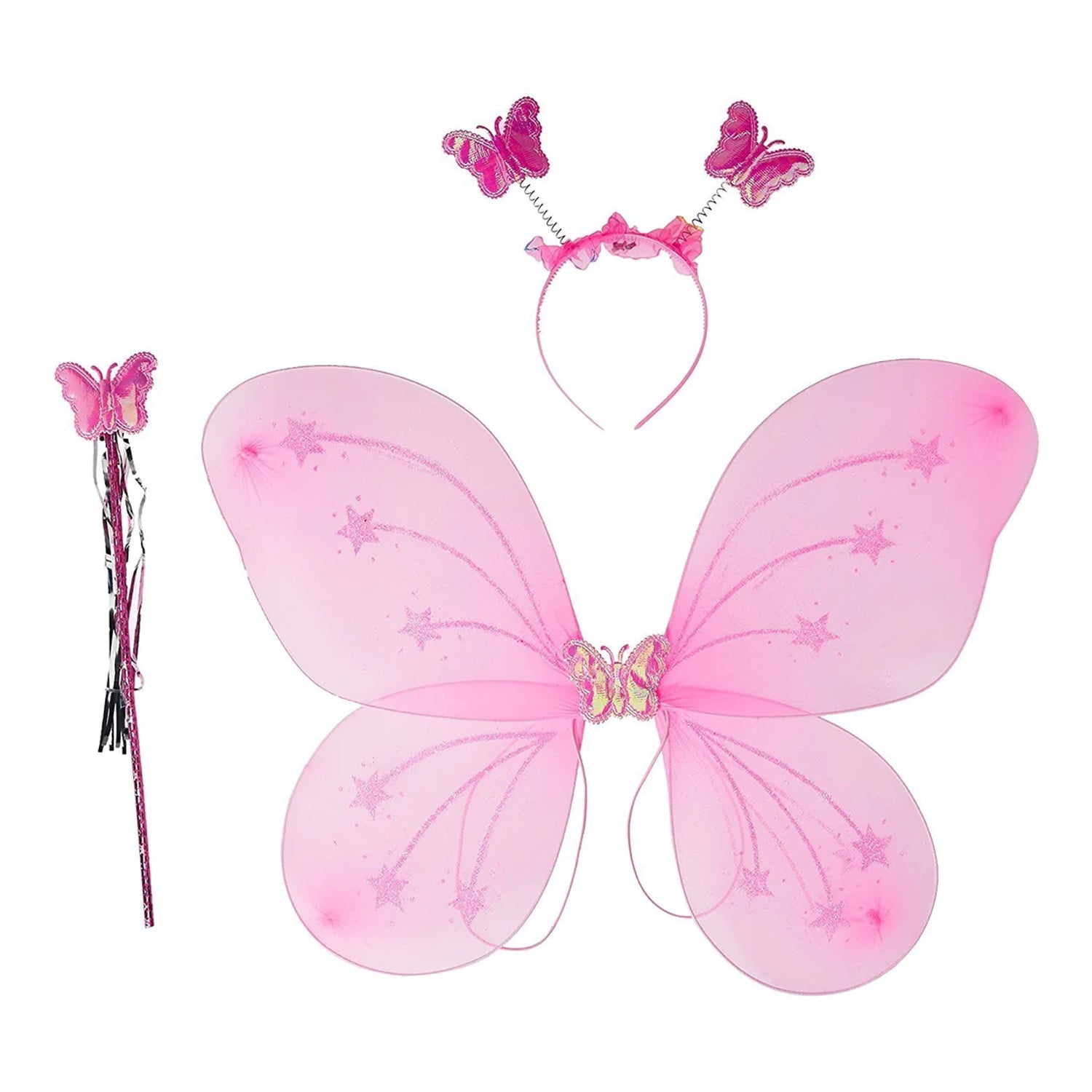 3293 Baby Girl's Fairy Nylon Butterfly Wings Costume Butterfly Fairy Angel Wing| Wand And Hairband Multi- Color For Party (1pc)