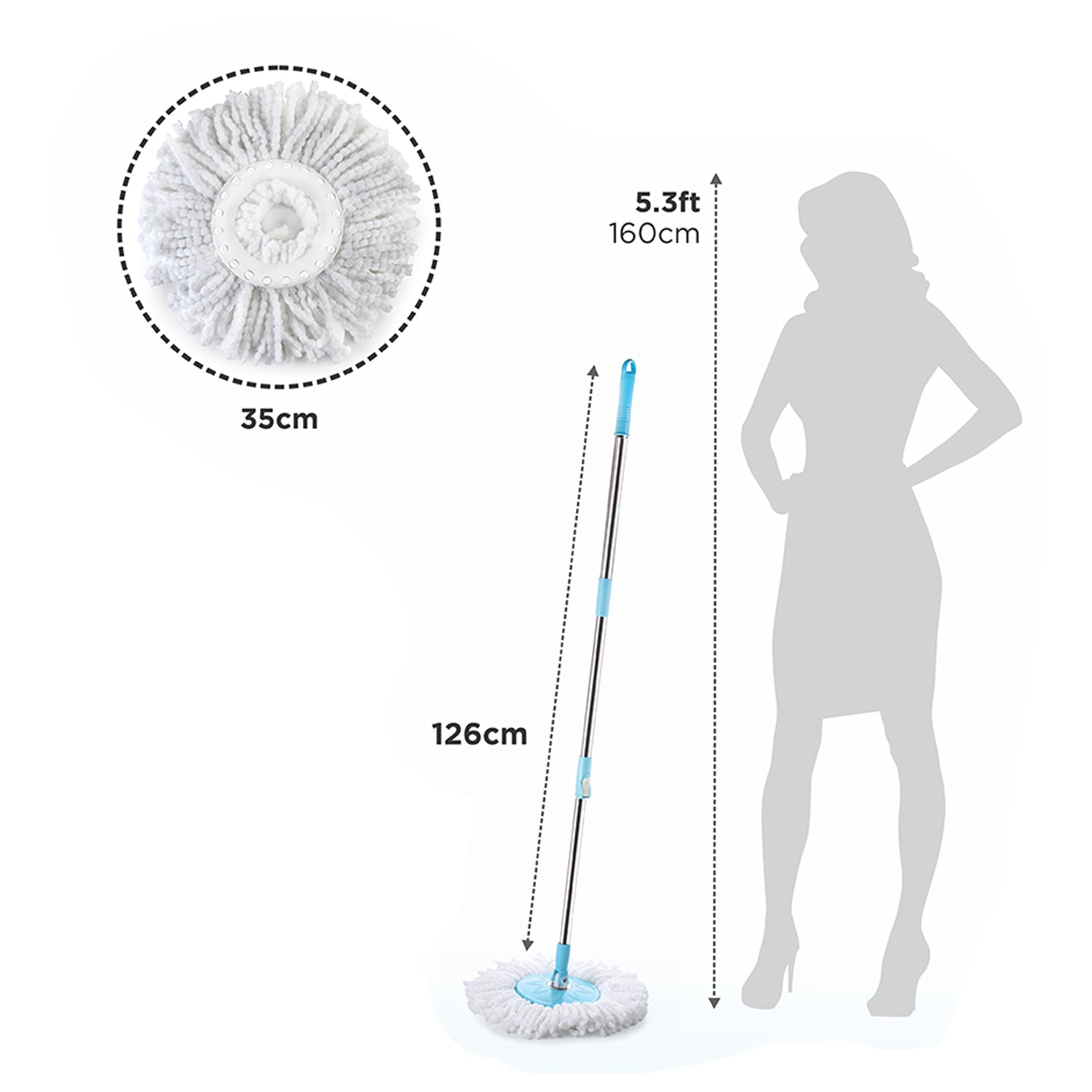 8703 Spin Mop with Bigger Wheels and Plastic Auto Fold Handle for 360 Degree Cleaning