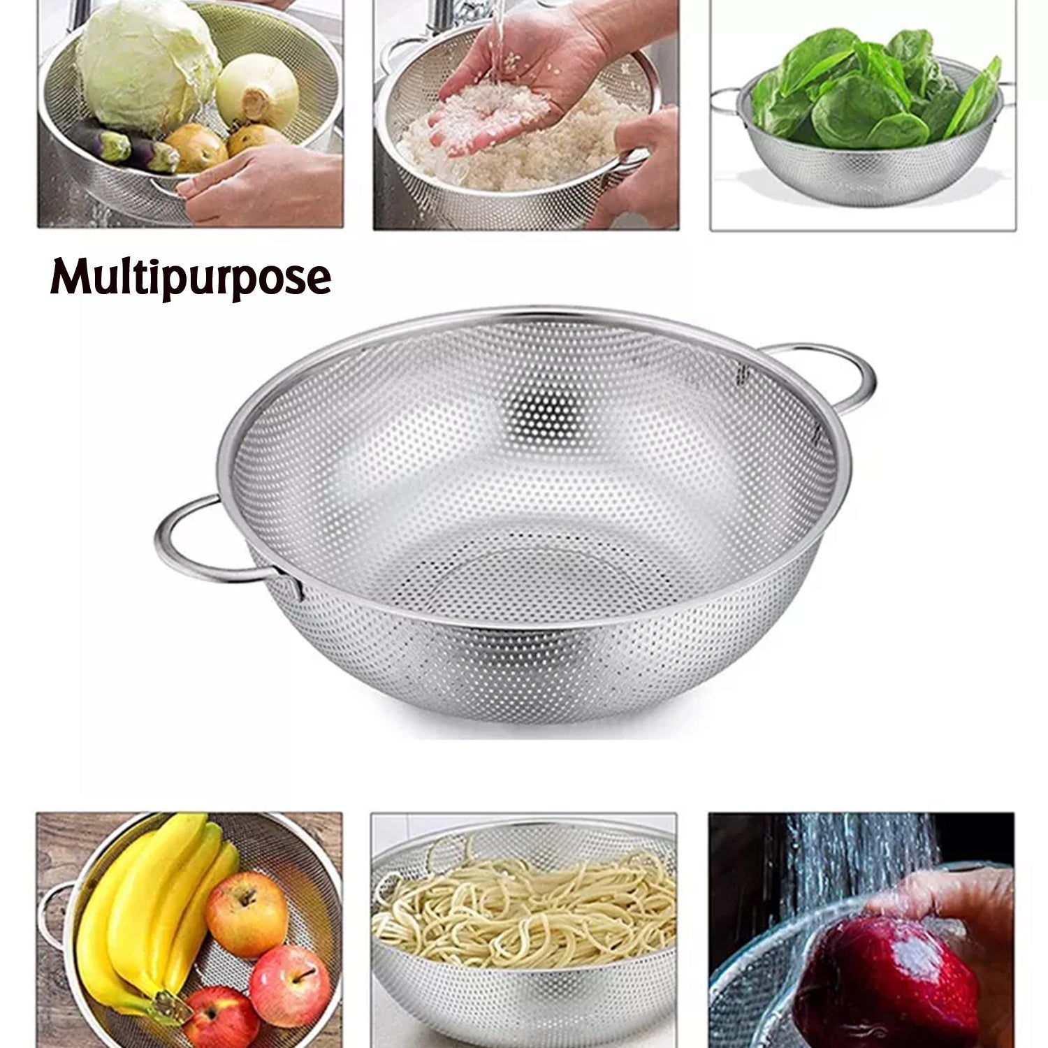 2914 Stainless Steel Rice Vegetables Washing Bowl Strainer Collapsible Strainer.