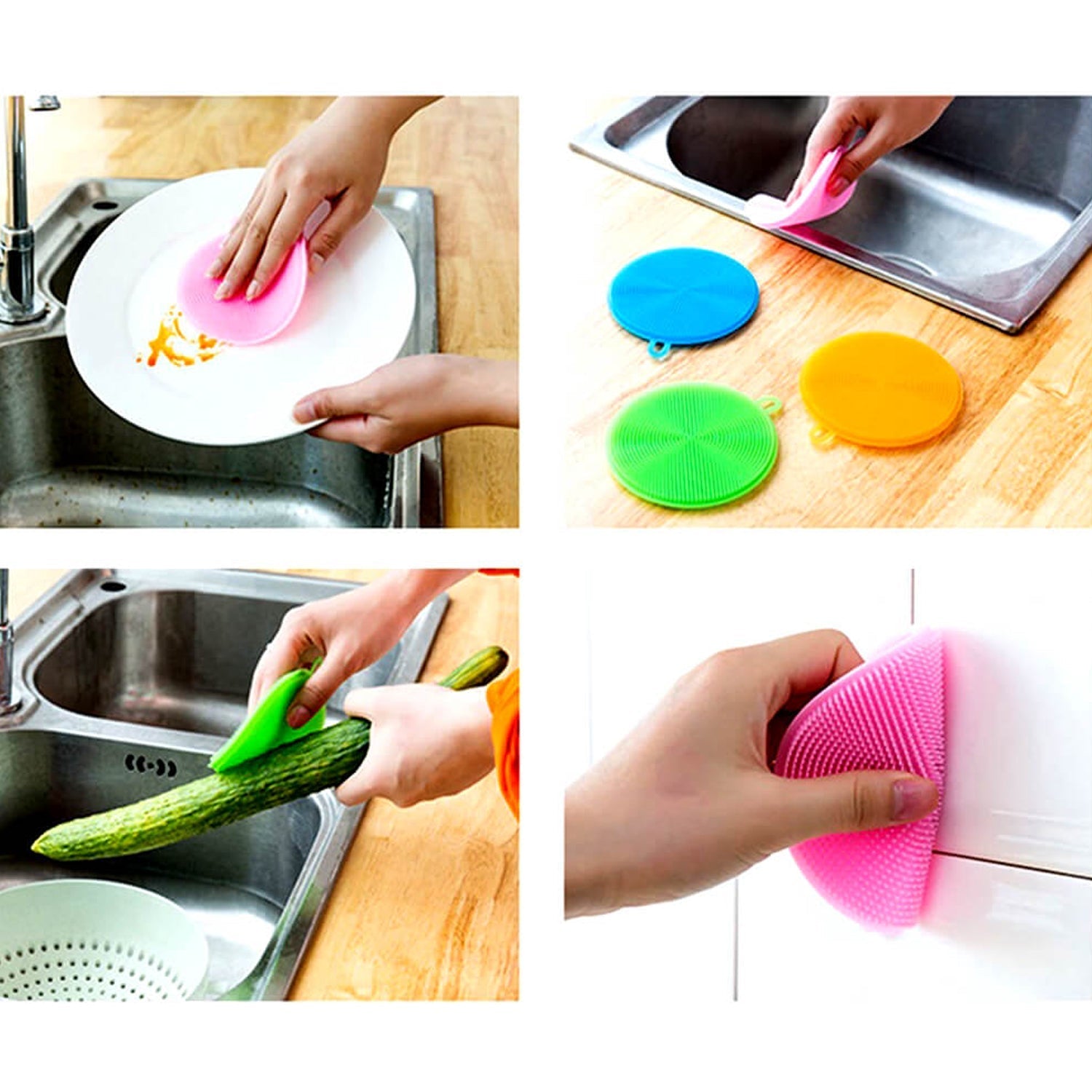 1344A Cleaning Supplies Sponges Silicone Scrubber for Kitchen Non Stick Dishwashing & Baby Care Sponge Brush Household Health Tool( Pack of 5pc).