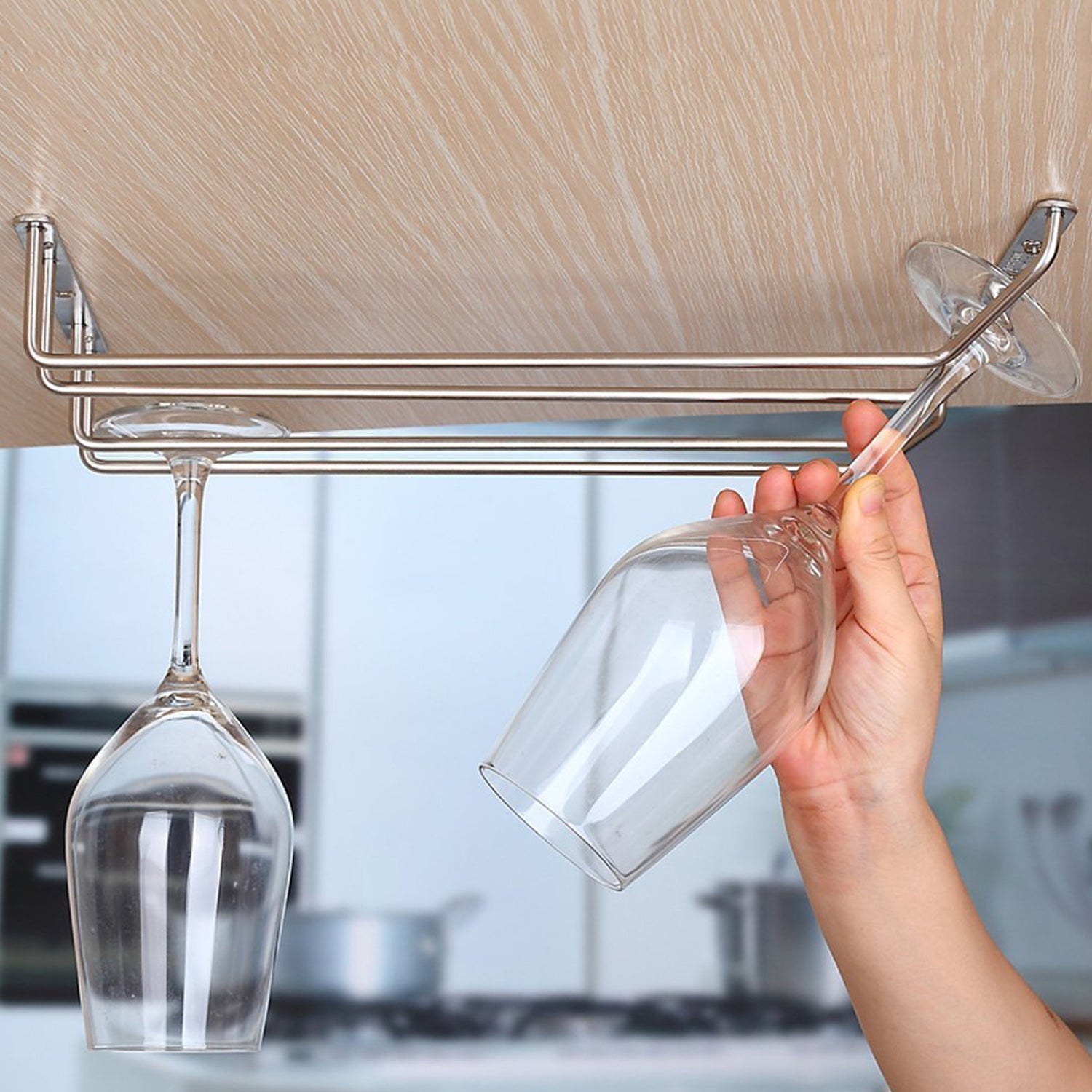 5266 Wine Glass Holder Hanging Drinking Glasses Stemware Rack Under Cabinet Storage Organizer Double Row For Baar & cafes Use